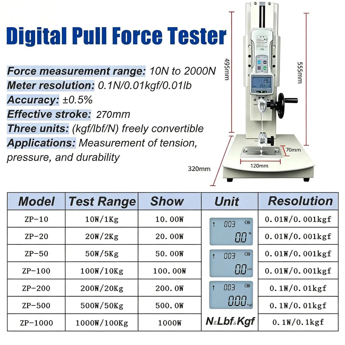 Digitale Zugprüfmaschine mit Handrad, Manueller Kraftmesserständer, Digitalanzeige, 5 Sonden, Pull Push Tester für Textilien, Sport, Federn,