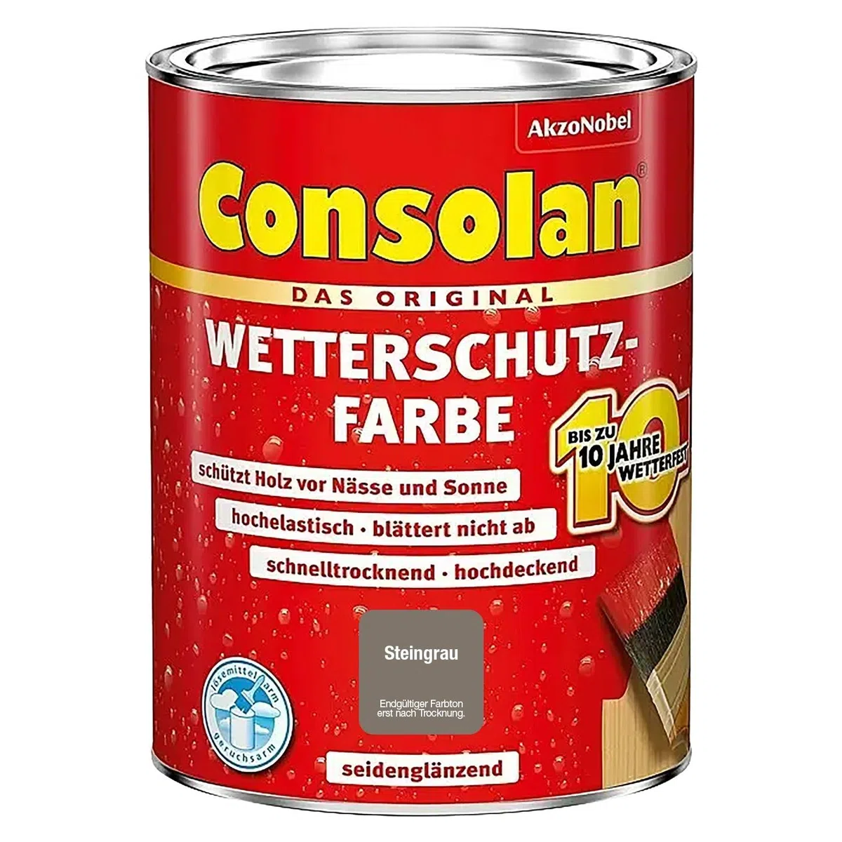 Consolan Wetterschutzfarbe Set 750 ml Holzfarbe Dauerschutz Deckend (Steingrau)