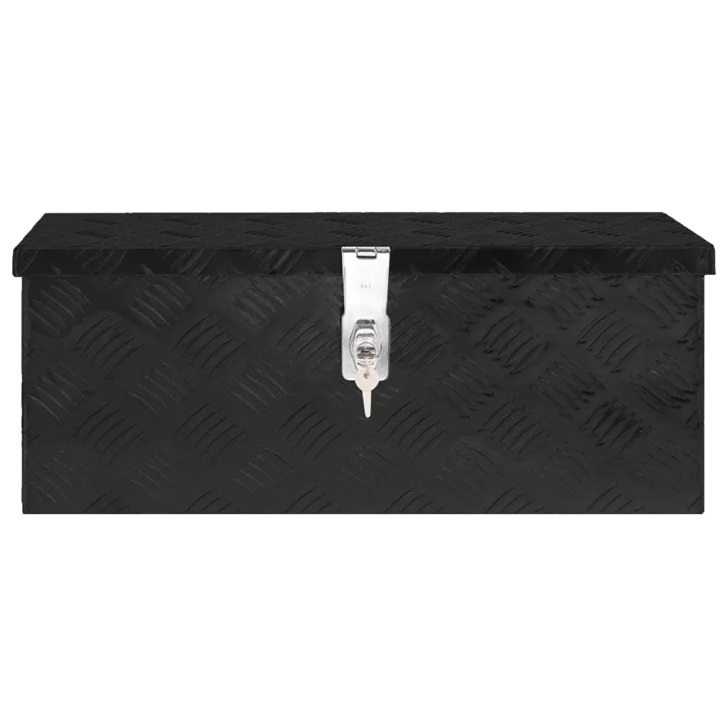 Alu Kiste mit Deckelüberstand verschließbar, Truckbox aus Aluminium, Werkzeugbox Alu Unterbaubox robuste Staubox Werkzeugkiste für Anhänger, LKW, Schwarz 60x23,5x23 cm