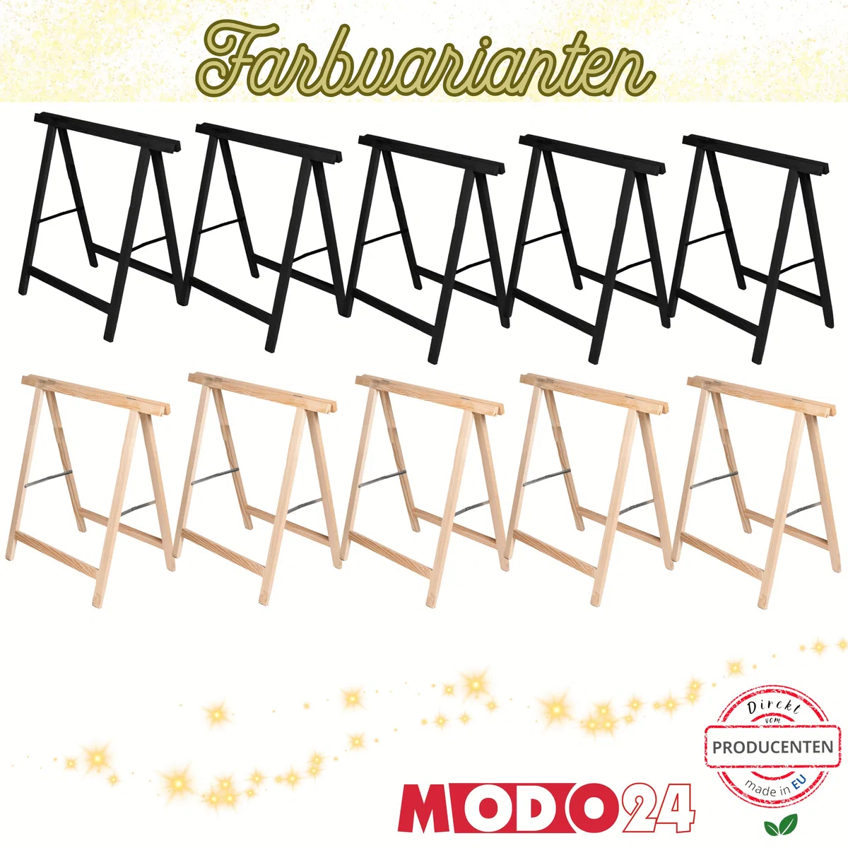 Sägebock Holzbock, Klappbock Arbeitsbock, 5er-Set inklusive Montageteile, DIY Stern, Weihnachtsstern SET, Tapezierbock Montagebock Unterstellbock, Sternabmessungen 180x180x73 cm, Schwarz