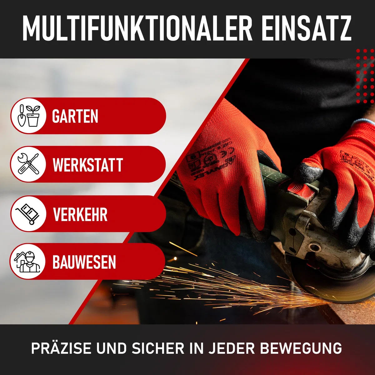 12 Paar Abriebfest Arbeitshandschuhe Herren - Gartenhandschuhe und Montagehandschuhe mit Latexbeschichtung - Werkstatt Schutzhandschuhe Mechaniker Handschuhe - Größe 10-XL