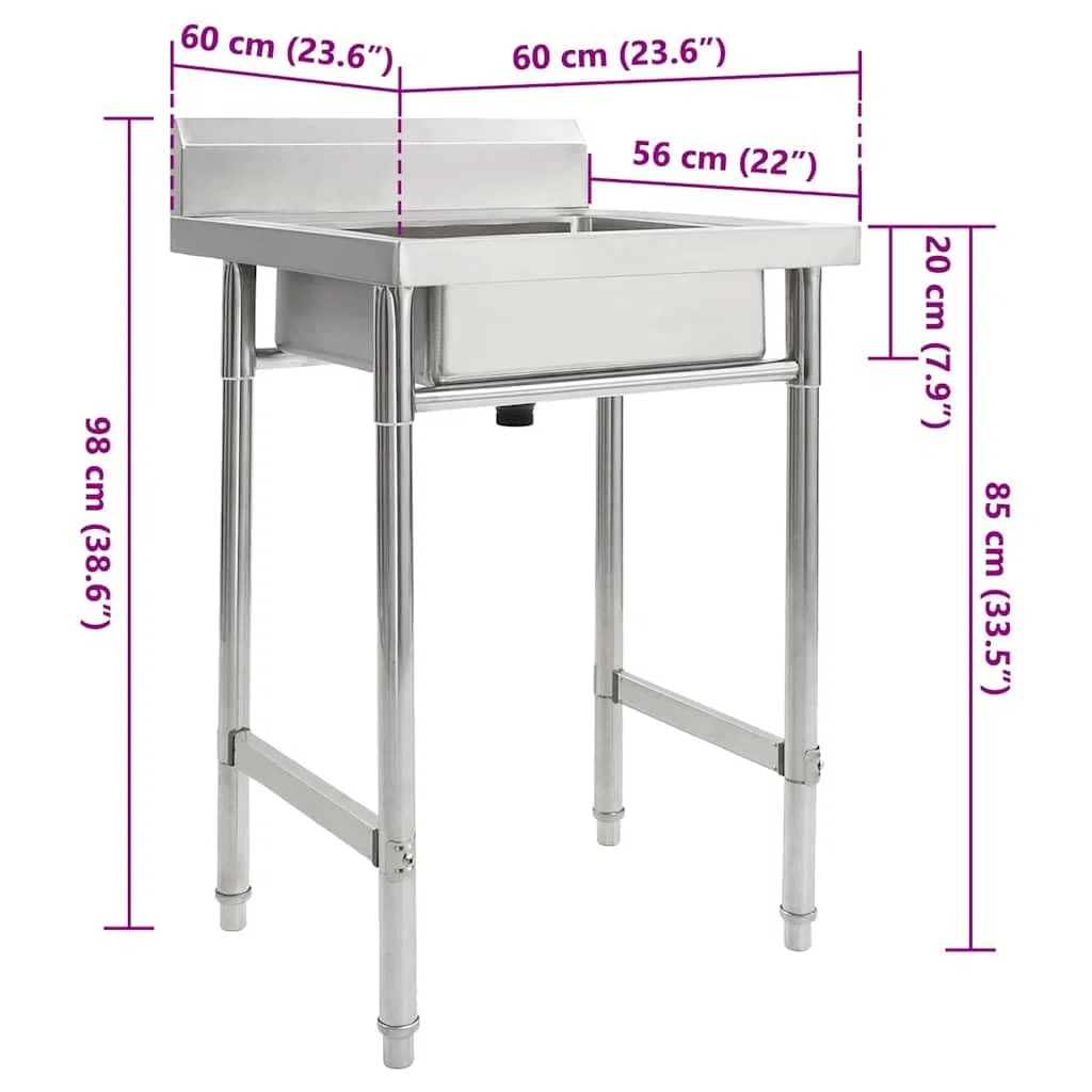 Gastro Küchenspüle Edelstahl Einzelbecken 60x60x98 cm