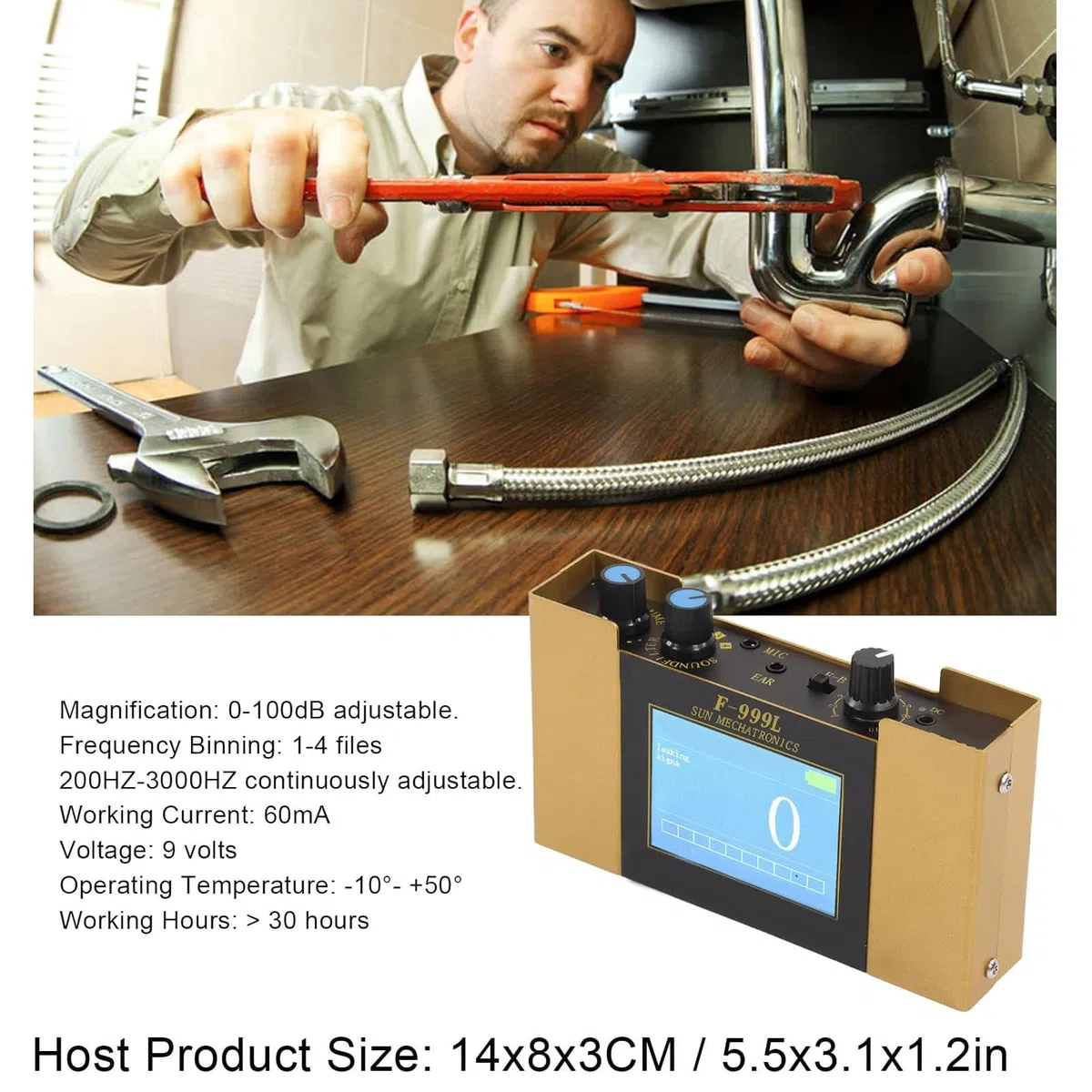 Ultraschall-Wasserleck-Detektor, digitales Display, Wasserrohr-Leckage-Monitor mit Kopfhörer-Tragetasche für Sanitär-Erkennung