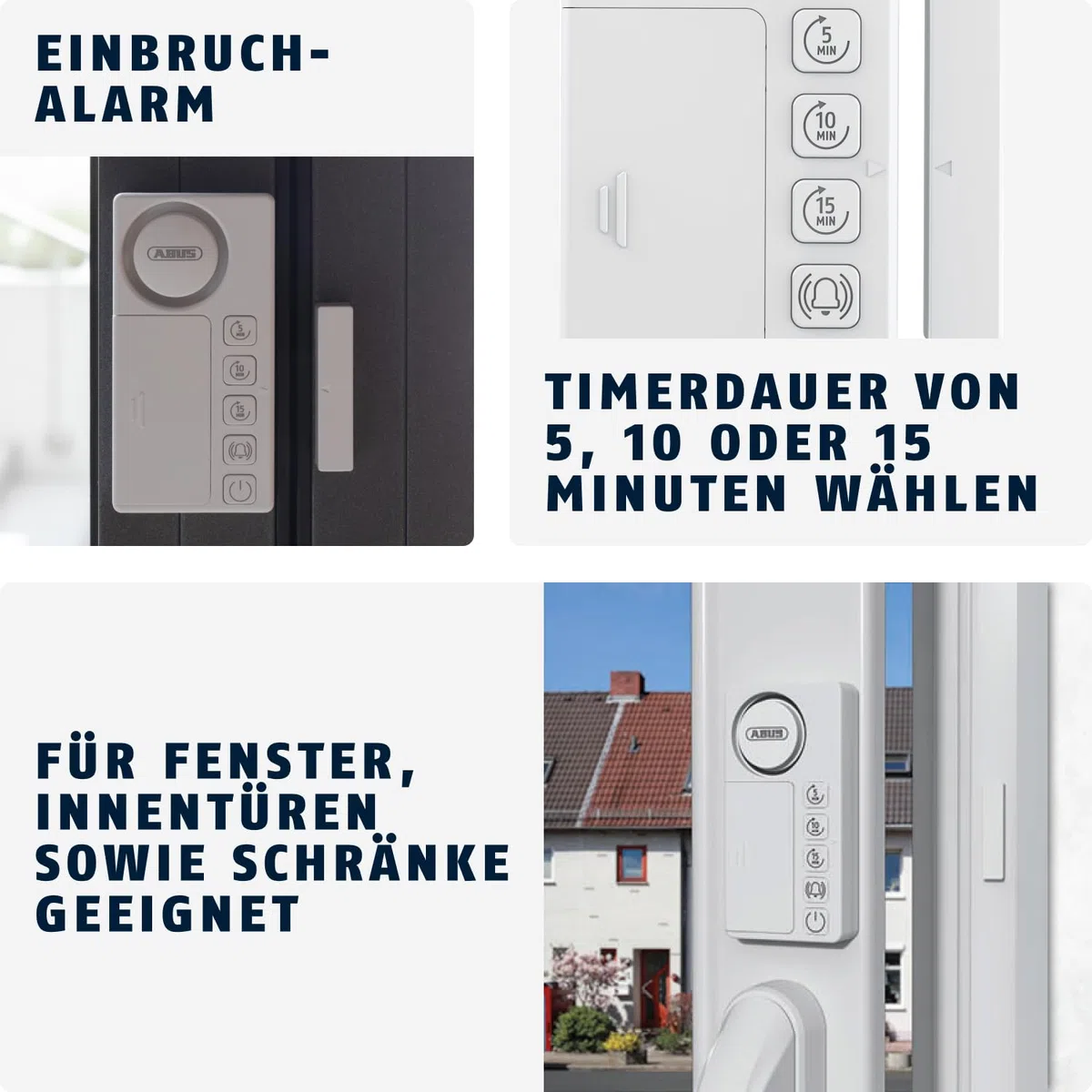 ABUS Time2Close Fensteralarm mit Countdown - Timer erinnert nach 5, 10 oder 15 Minuten an offene Fenster oder Türen - optional mit zusätzlichem Alarm bei Einbruch - zur Klebemontage