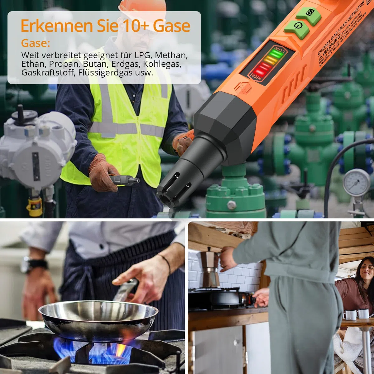 Neoteck Gasleckdetektor Erdgasdetektor mit akustischem und optischem Alarm, Tragbarer Gasdetektor zur Lokalisierung von brennbaren Gasleckquellen wie Methan, Propan für zu Hause