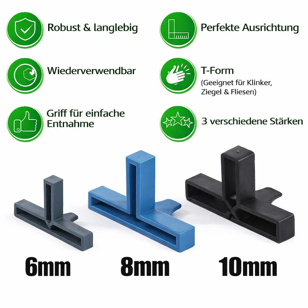 100 Stück - T Fugenkreuze für Klinker 10mm Fugen - T-Stücke - Kunststoff