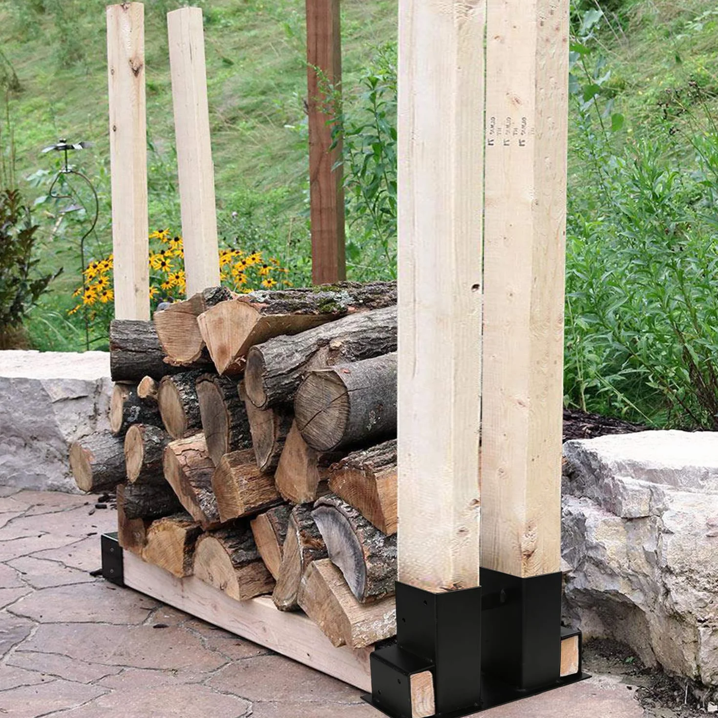 Holzstapelhilfe,stabile Holz Stapelhilfe,Brennholz Stapelhilfe,Holzstapelhalter,Kaminholz,Gestell Holz schwarz (8 Stück)