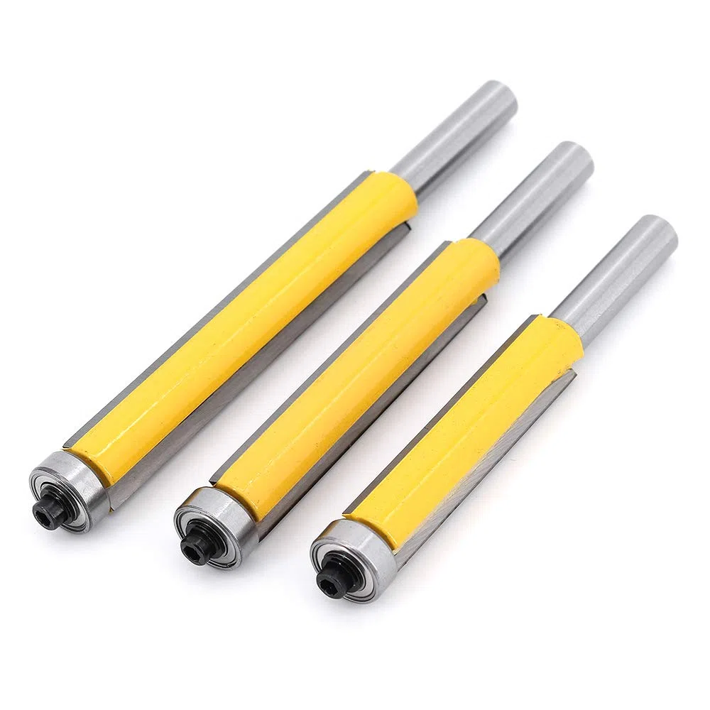 3Pcs 8 mm Schaft Bündigfräser, Kopierfräser/Holzfräse /Nutfräser Holzschneider Router Bit, ober Lager, extra langes, gerades Fräser Schneidmesser