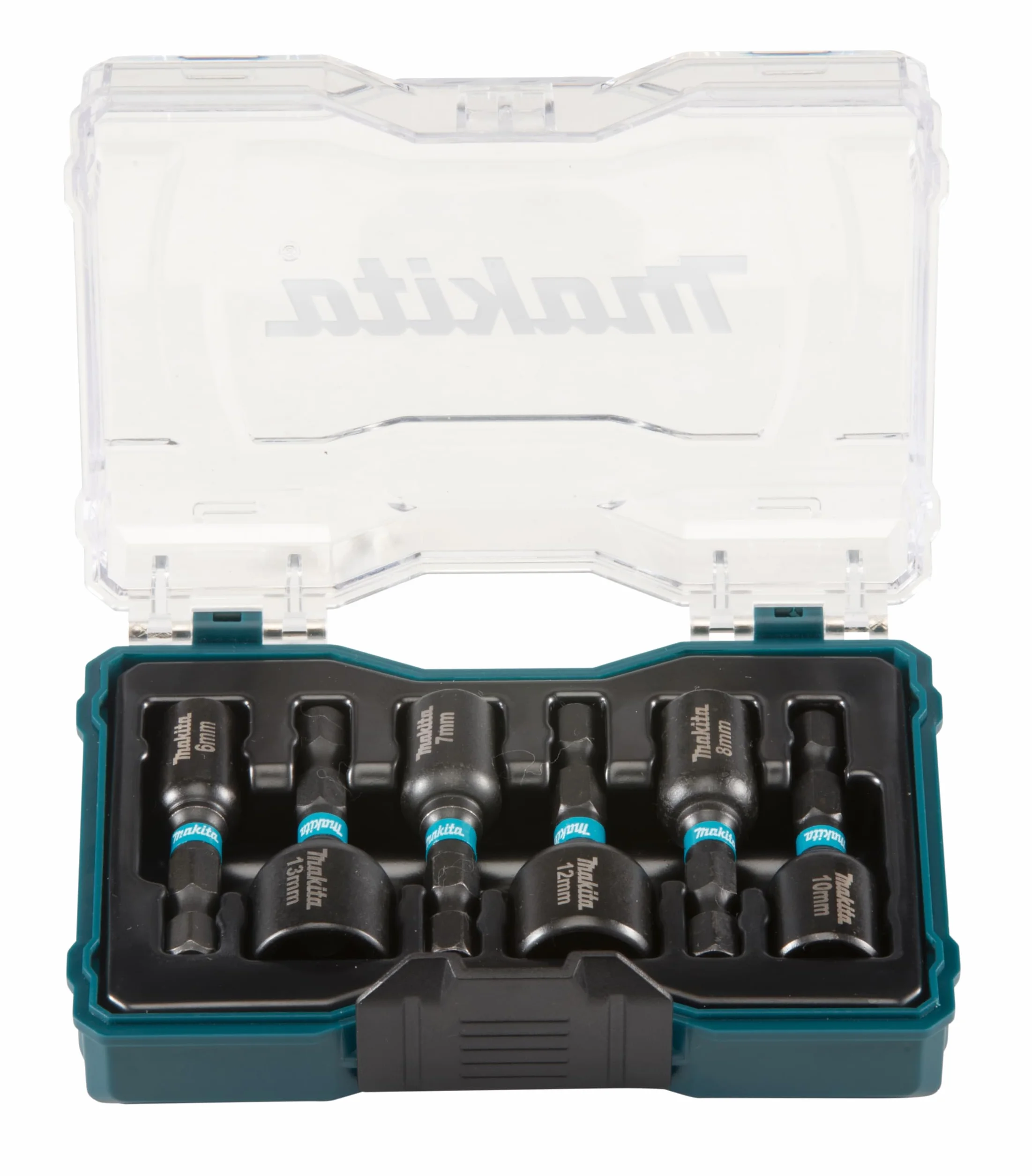 Makita E-15768 Impact Black Steckschlüssel-Set 6-teilig in Aufbewahrungbox, SW6 - SW13, magnetisch, Steckschlüssel 50 mm lang
