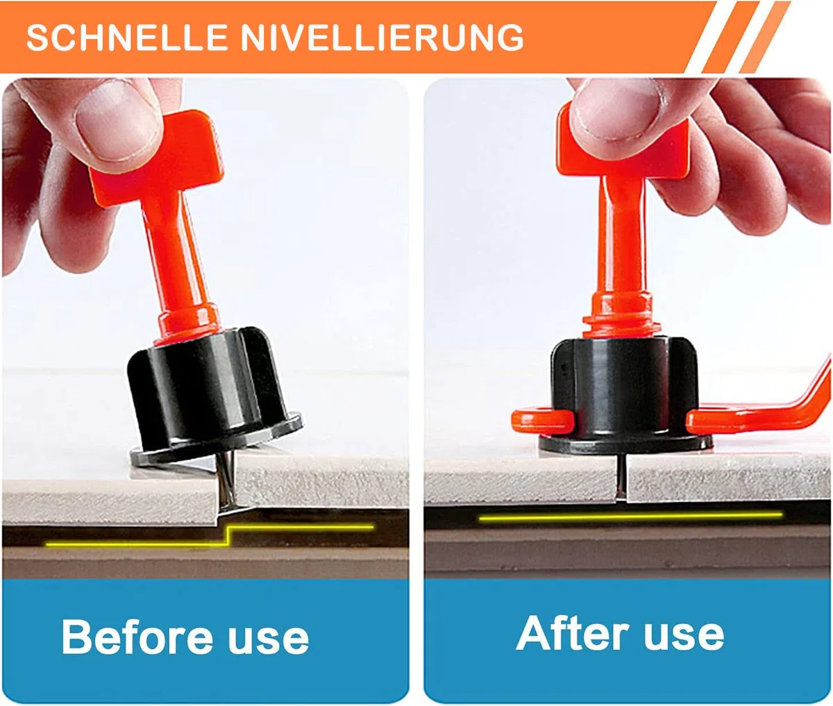 400 Stück Revolutionäres Fliesen Nivelliersystem, Mit 100 Nivelierset Keile,100 Pcs 1mm/2mm/3mm Fliesenkreuze Abstandshalter Und 2 Speziellen Schlüssel.Fliesenleger Werkzeug Für Wand Und Bodenfliesen