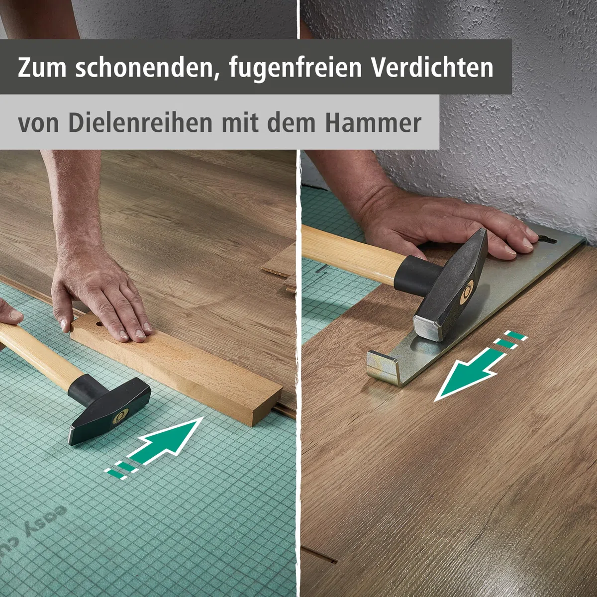 wolfcraft Geling-Set zum Laminat- und Designboden verlegen I 6975000 I Zugeisen, Schlagholz und 30 Universalkeile I fugenfreies Ausrichten von Dielen