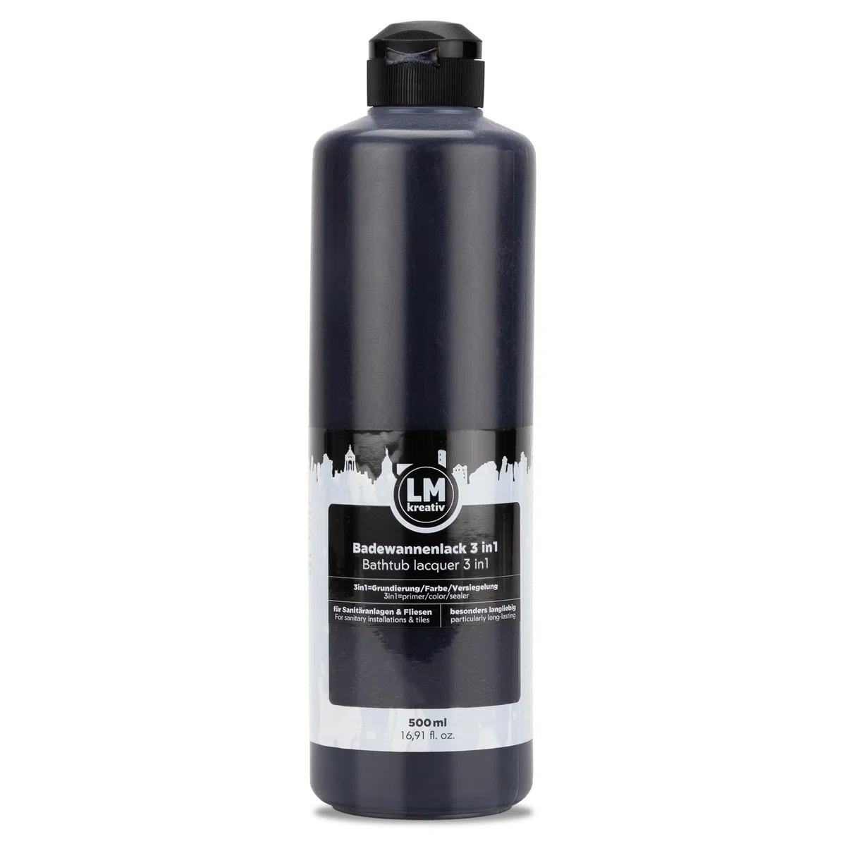 LM-Kreativ Badewannenlack 3 in 1 2K 500ml - Schwarz wie Kohle - Auch nutzbar als Fliesenfarbe & Fliesenlack für Badezimmer, Badewannen, Duschtassen. Hochdeckend, strapazierfähig & wasserfest