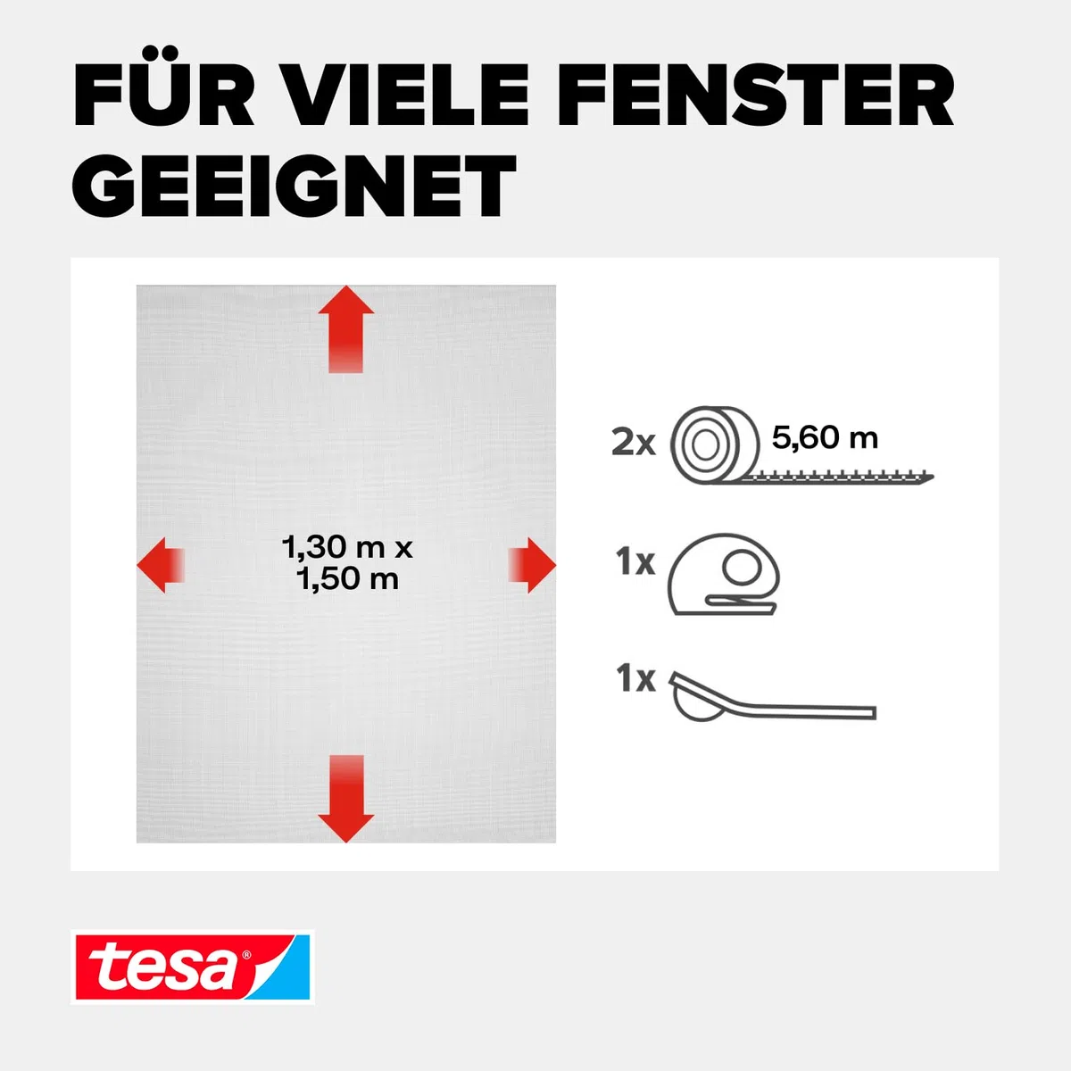 tesa Insect Stop Klett Fliegengitter Open/Close Premium für Fenster - Insektenschutz zum Öffnen und schließen - Mückenschutz ohne Bohren - selbstklebend, 130 cm x 150 cm - Anthrazit (Durchsichtig)