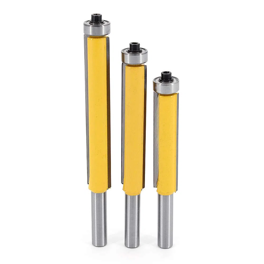 3Pcs 8 mm Schaft Bündigfräser, Kopierfräser/Holzfräse /Nutfräser Holzschneider Router Bit, ober Lager, extra langes, gerades Fräser Schneidmesser