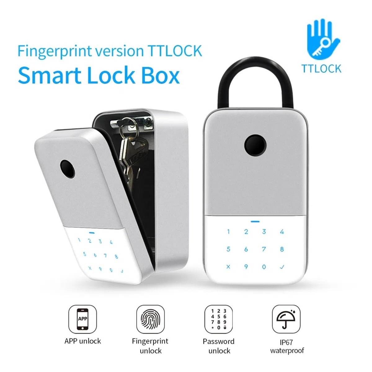 Safe Outdoor Smart Finrabdruck-schlüsselkasten Larung Heime Tastensperre Sicherungskasten TTlock App Entsperren Sicherheitsbox Vorhänschloss(TTLOCK-Finger)