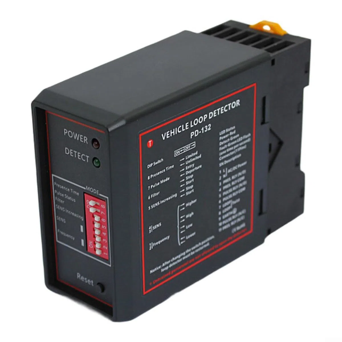 DP132 Induktiver Schleifendetektor, DC 12 V/24 V, Eink-Fahrzeugerkennungssystem für automatische Türen, Parkplatz, Zugangstore, ABS, schwarz, 78 x 40 x 108 mm, 4-stufige Empfindlichkeit (220 V)