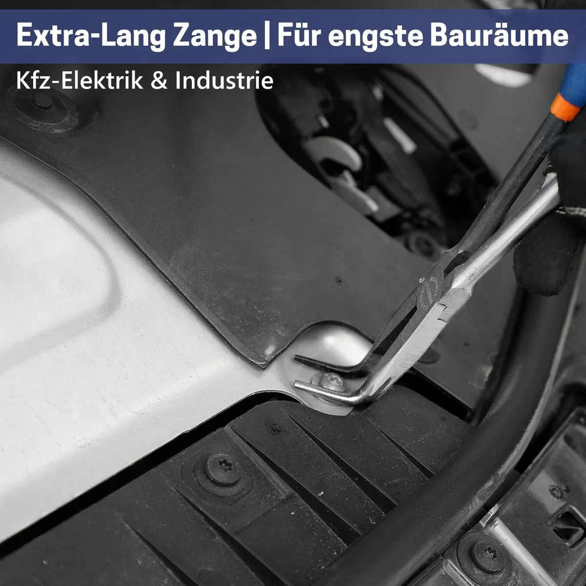 Spitzzange mit langer Reichweite,279 mm Lange,gebogene, mit gezackten Zähnen,Langnasenzange für enge & schwer zugängliche Bereiche,mit rutschfestem Griff(90-Grad-Winkel)