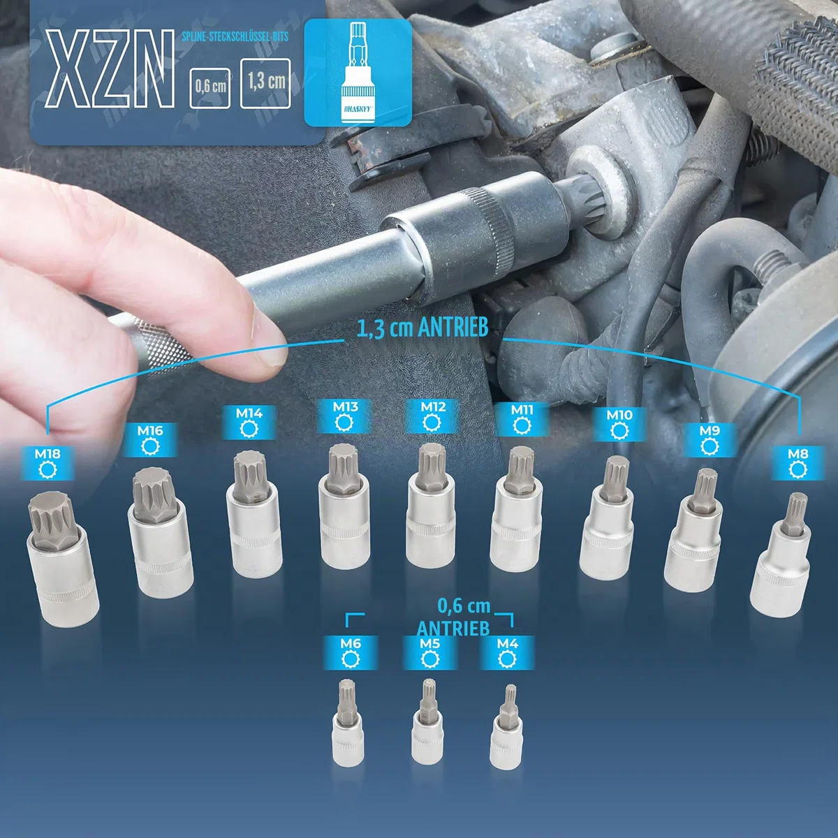 HASKYY 12tlg Innen Vielzahn Nüsse Stecknüsse XZN-Vielzahn-Satz-Set M4 M5 M6 M8 M9 M10 M11 M12 M13 M14 M16 M18