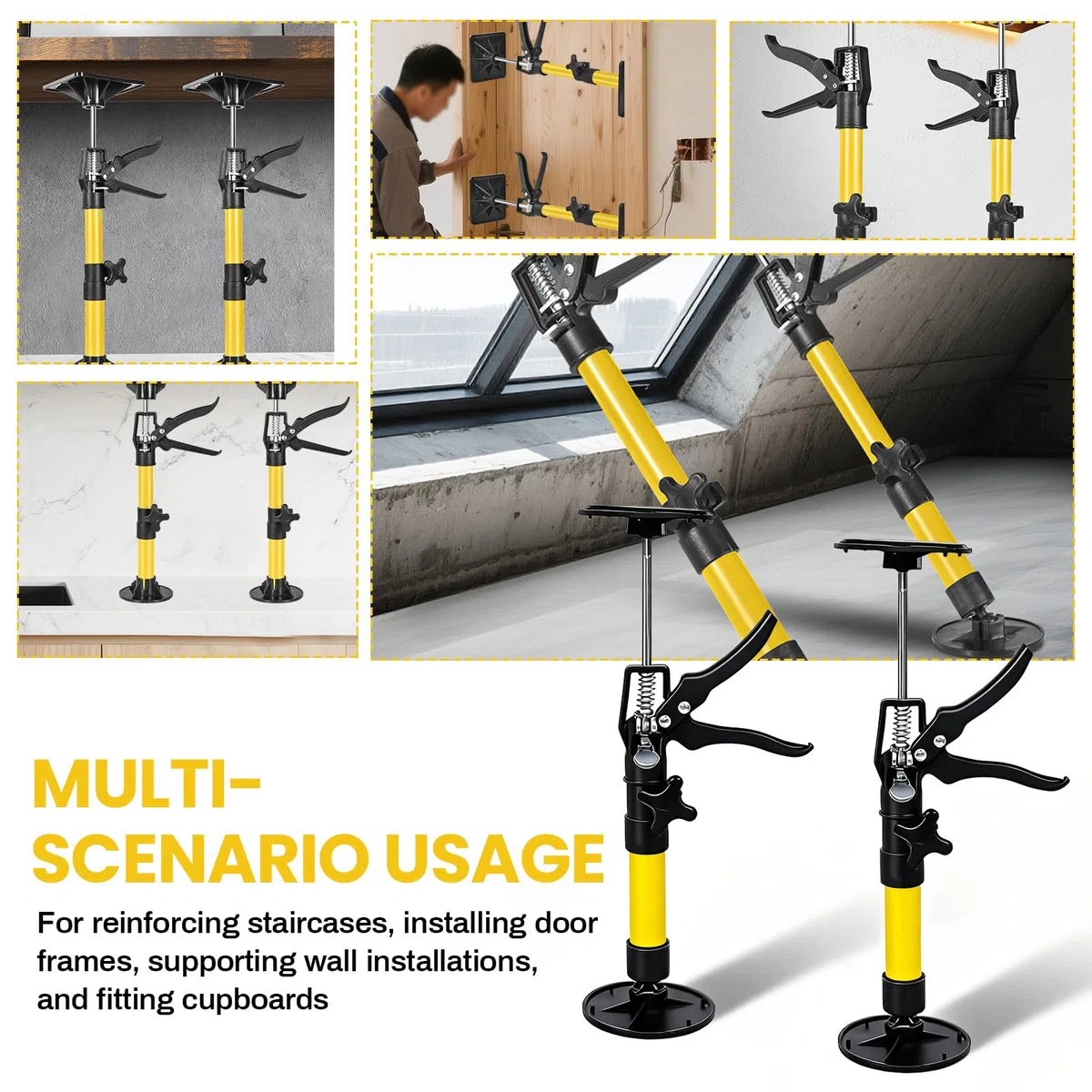 2 Stück Deckenstütze, Teleskopstützen Einhandstütze Montagestütze Verstellbare Länge und Neigungswinkel Türspanner Teleskopstange 50 kg Zargenspanner Dehnen 30-59 cm