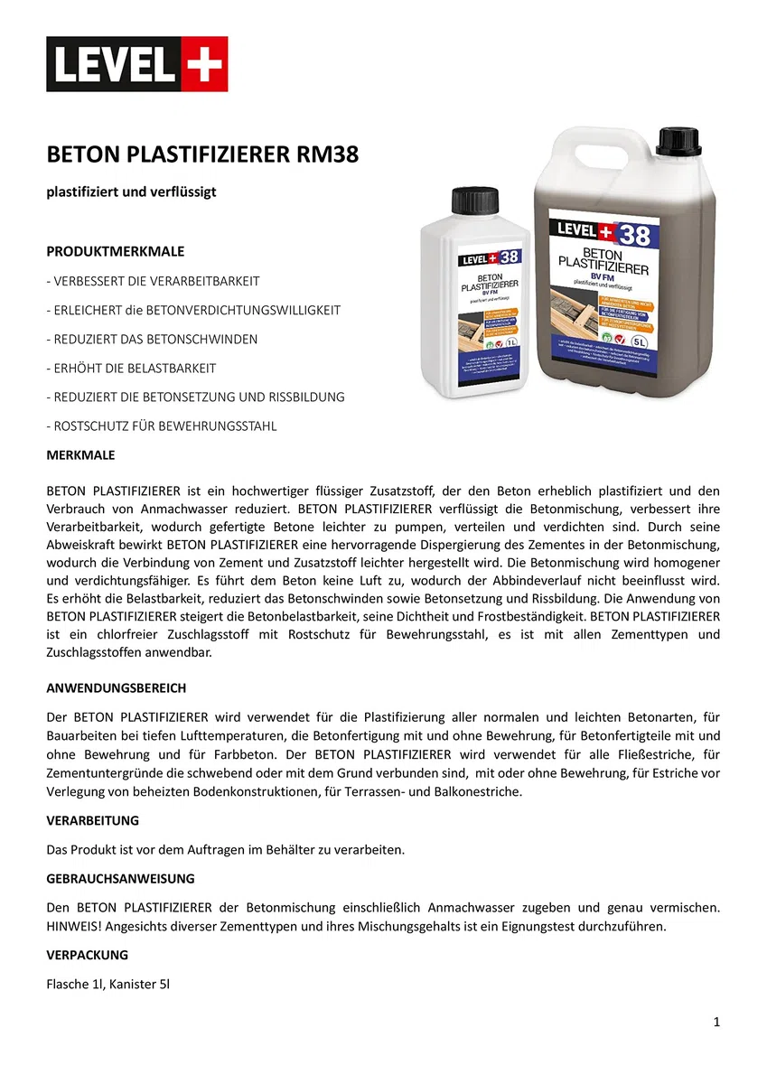 5 L Beton Plastifizierer Fließmittel Betonverflüssiger Zusatzmittel Estrich Zusatzmittel Betonfließmittel RM38