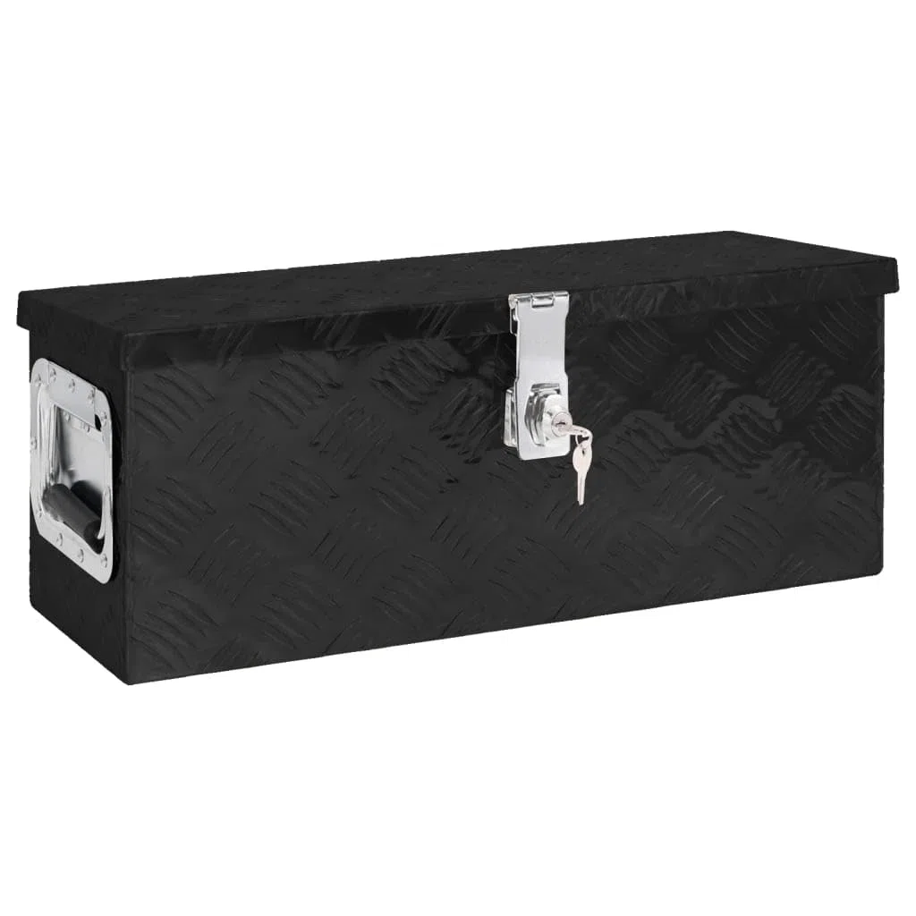 Alu Kiste mit Deckelüberstand verschließbar, Truckbox aus Aluminium, Werkzeugbox Alu Unterbaubox robuste Staubox Werkzeugkiste für Anhänger, LKW, Schwarz 60x23,5x23 cm