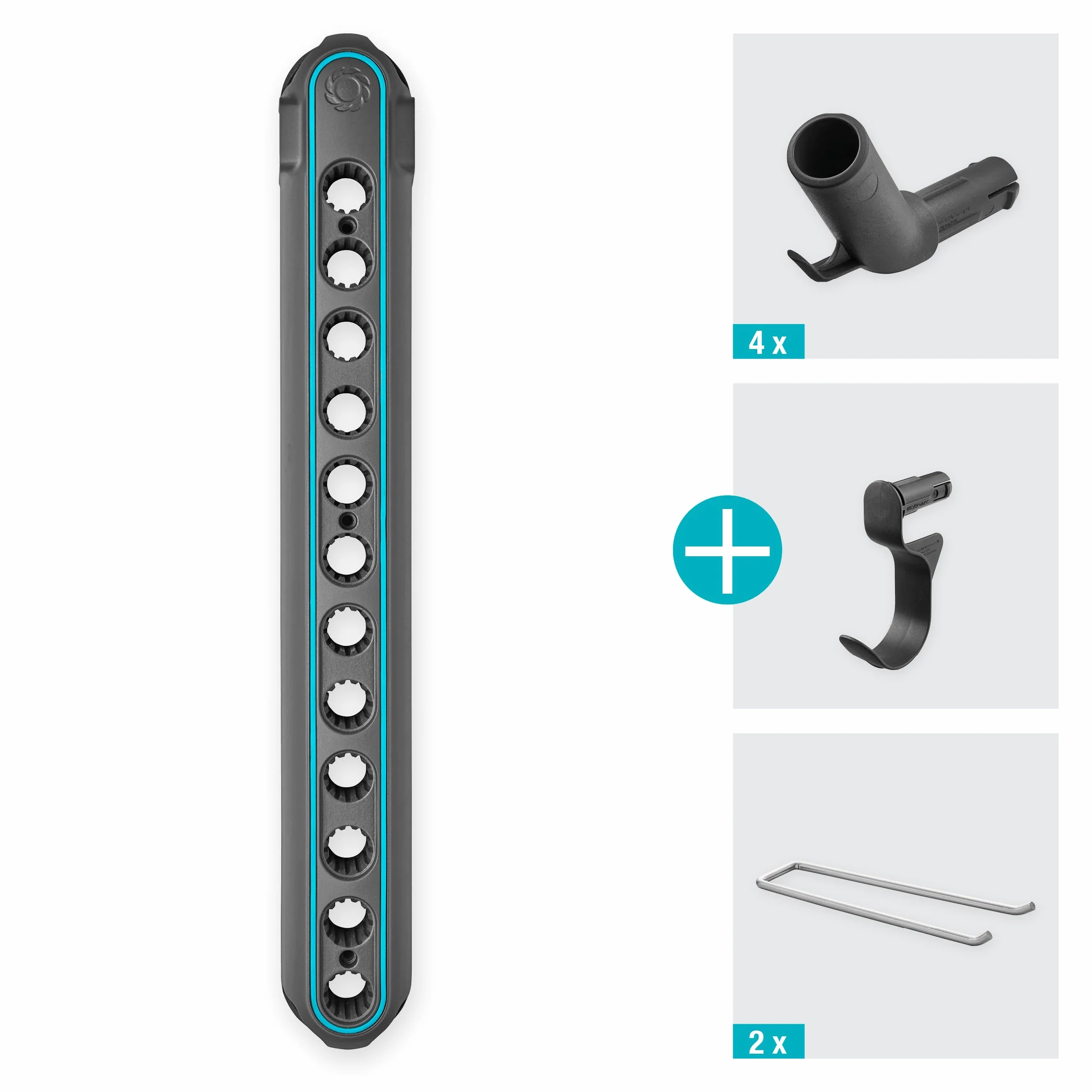 Gardena combisystem-Geräteleiste Flex: Ordnungssystem für Haus- und Gartengeräte, inkl. Einzelsteckern, aus recyceltem Material, erweiterbar, individuell bestückbar (3505-20)