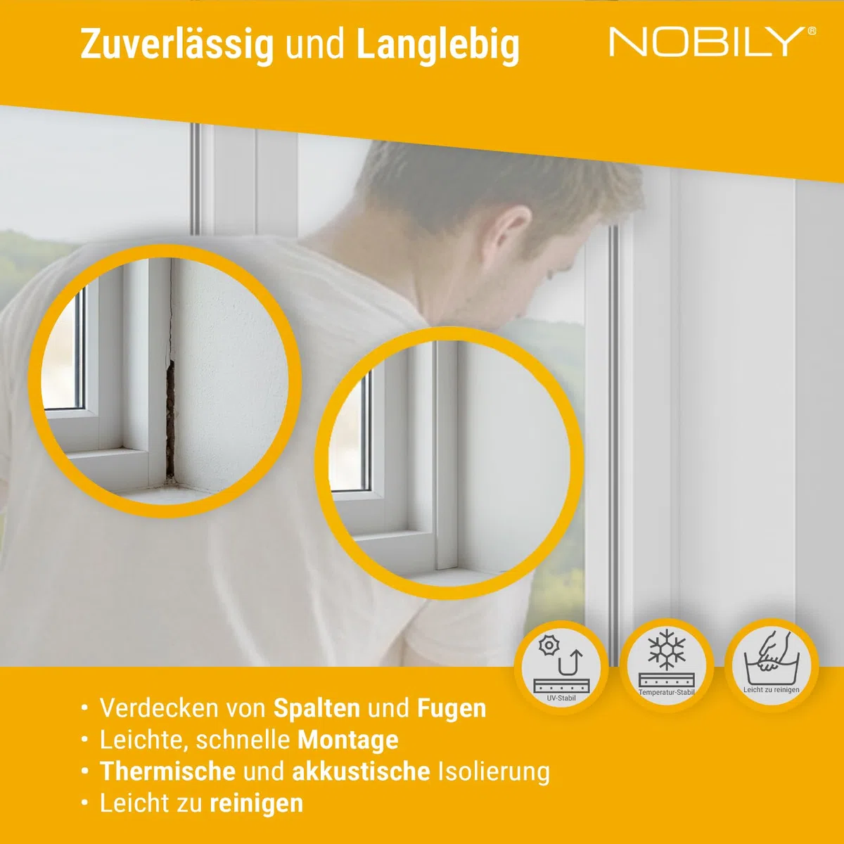 NOBILY Fensterleiste 20mm mit Lippe / 5 Meter/PVC - selbstklebend Flachleisten Kunststoffleisten Profileleisten Abschlussleisten Zierleisten zur Fenster Montage