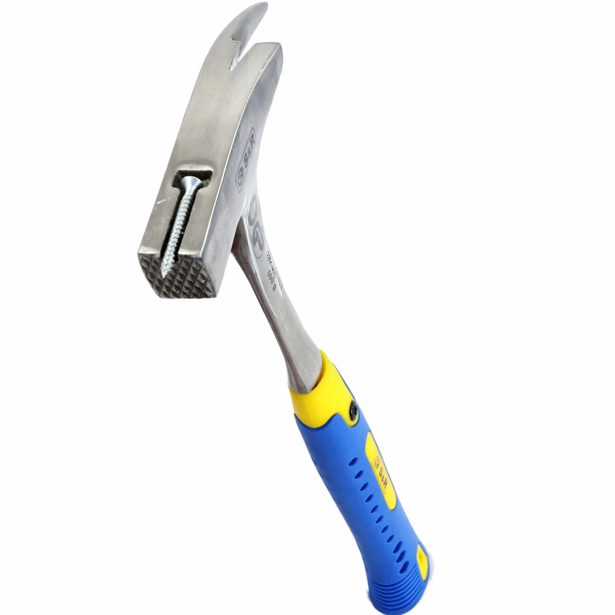 S&R Latthammer, Zimmermannshammer 600 g Kopfgewicht, Fiberglasstiel, magnetischer Nagelhalter, geschmiedeter Stahl, rutschfester vibrationshemmender Griff, Klauenhammer Stahlhammer