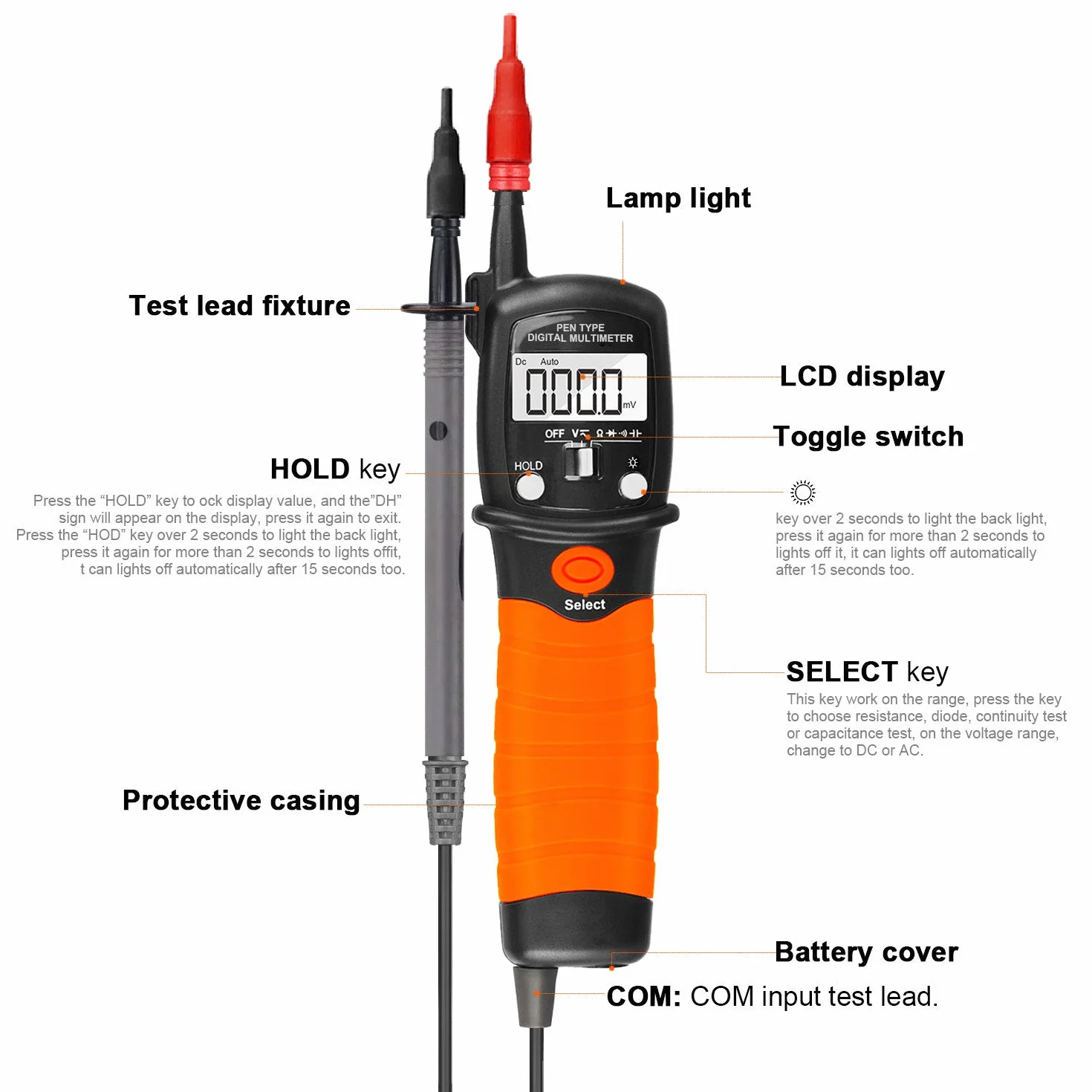 Digital Pen Multimeter Durchgangsprüfer Multimeter Voltmeter, AC/DC Multi Tester Spannung, Strom, Widerstand, Durchgangsprüfung für Professionelle Anwender-AP-38B