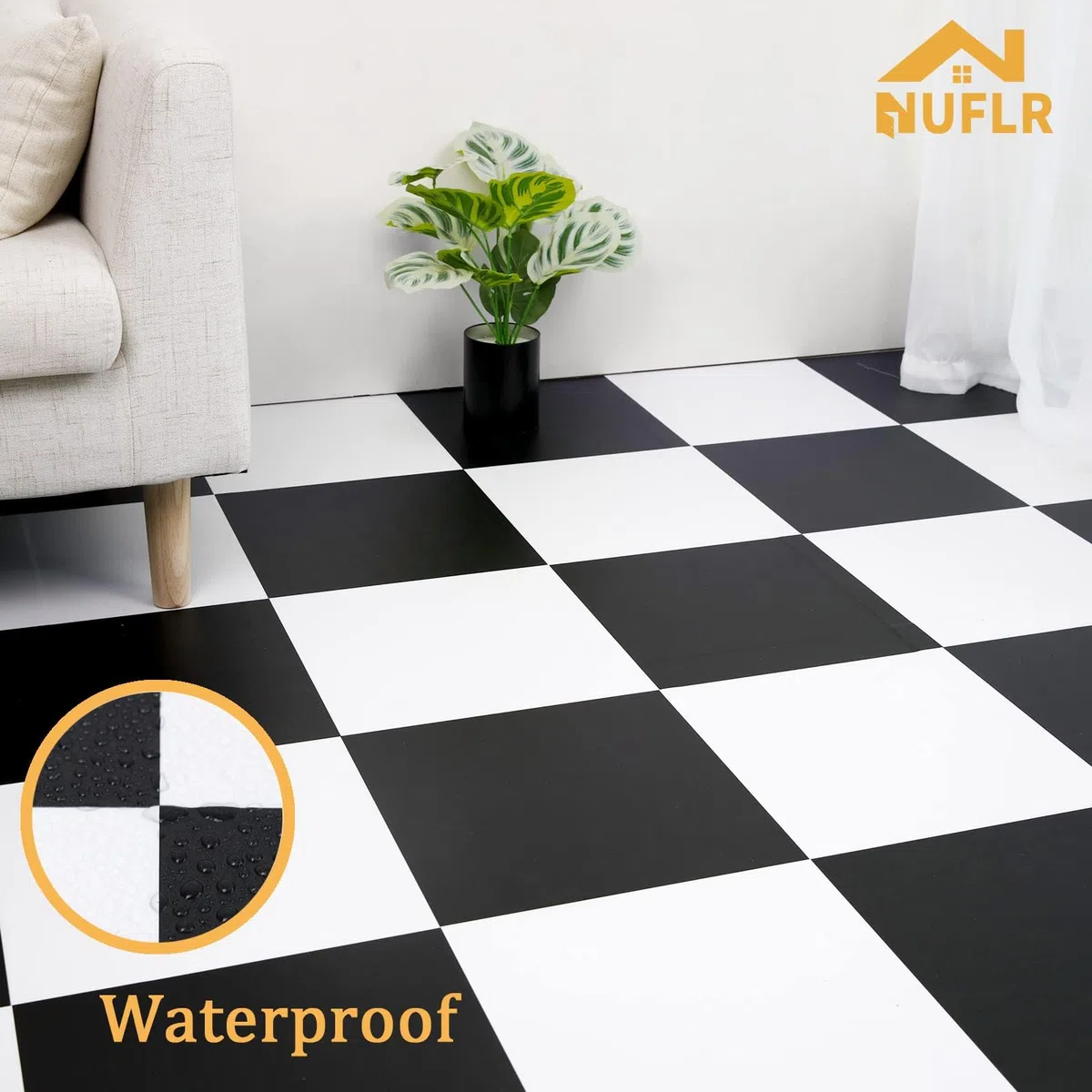 Vinylboden Selbstklebend, PVC Bodenbelag Selbstklebende Vinyl-Fliesen Vinyl Bodenaufkleber Wasserdicht für Küche Wohnzimmer Badezimmer Schwarz und Weiß 30X30cm 10pcs