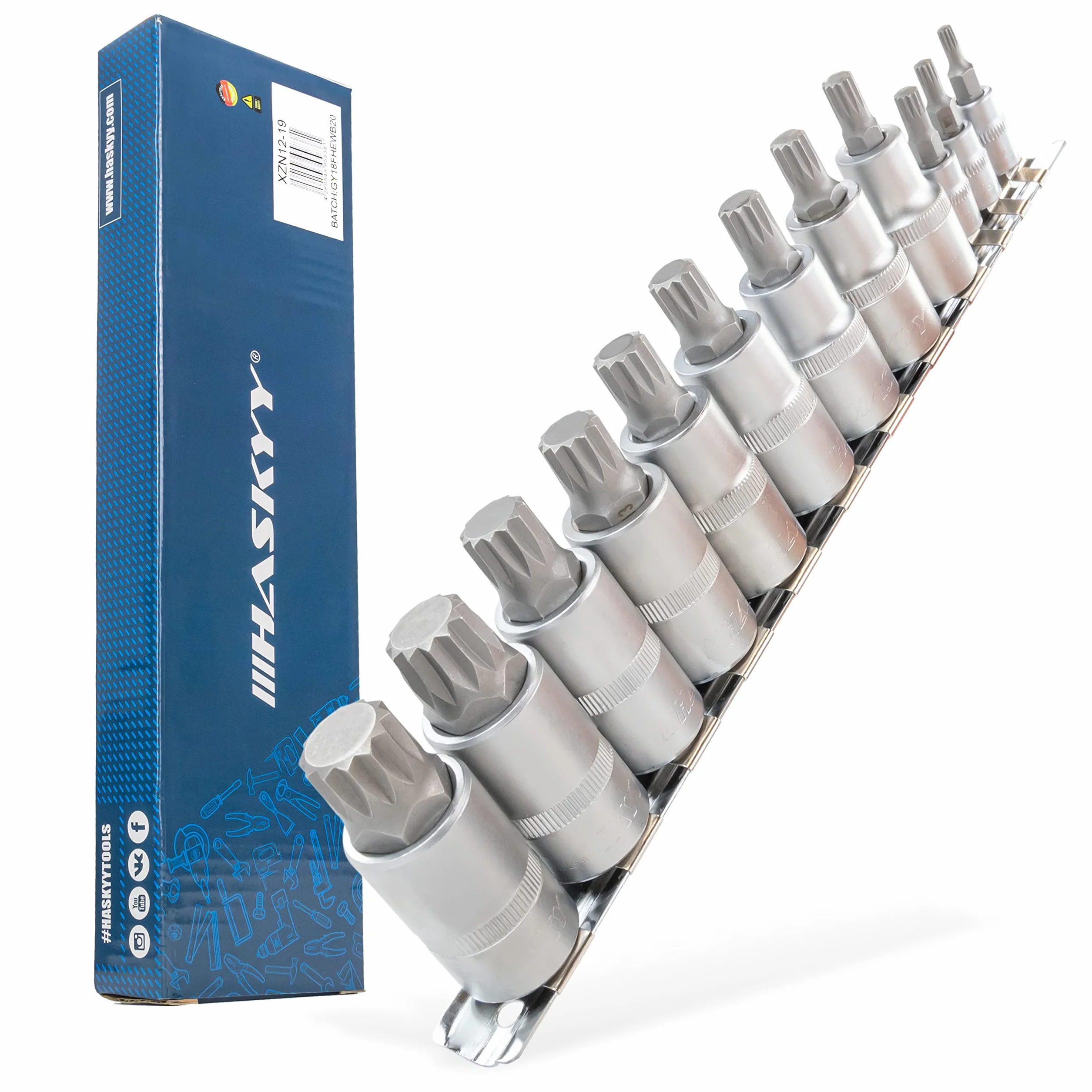 HASKYY 12tlg Innen Vielzahn Nüsse Stecknüsse XZN-Vielzahn-Satz-Set M4 M5 M6 M8 M9 M10 M11 M12 M13 M14 M16 M18