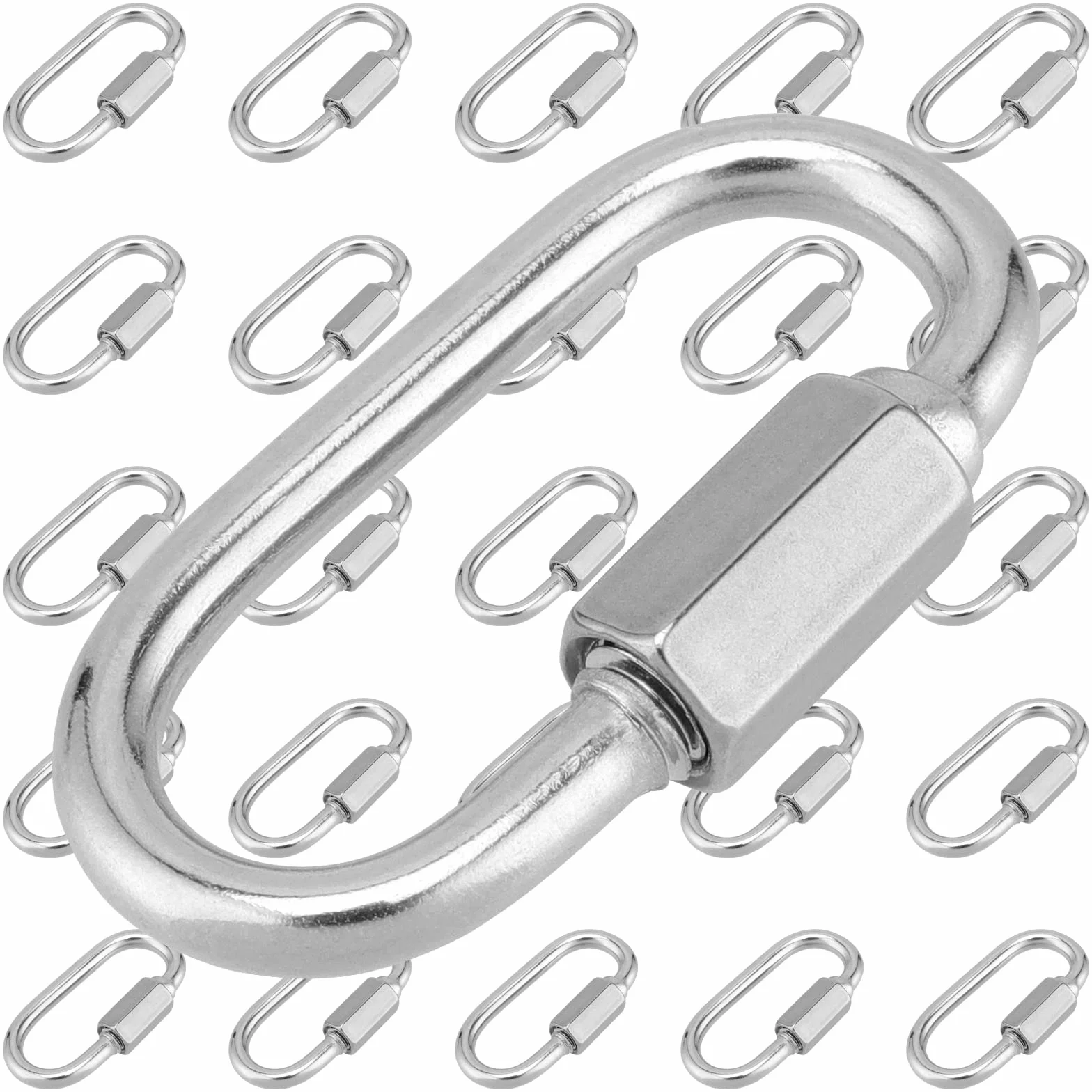28 Stück M4 Edelstahl Kettenglied Schraubverbinder mit Schraubverbinder, 4mm x 40mm Kettenglied Kettenverbinder 4mm, Kettennotglied für Karabiner Hängematte Camping, Outdoor, 160kg Tragkraft