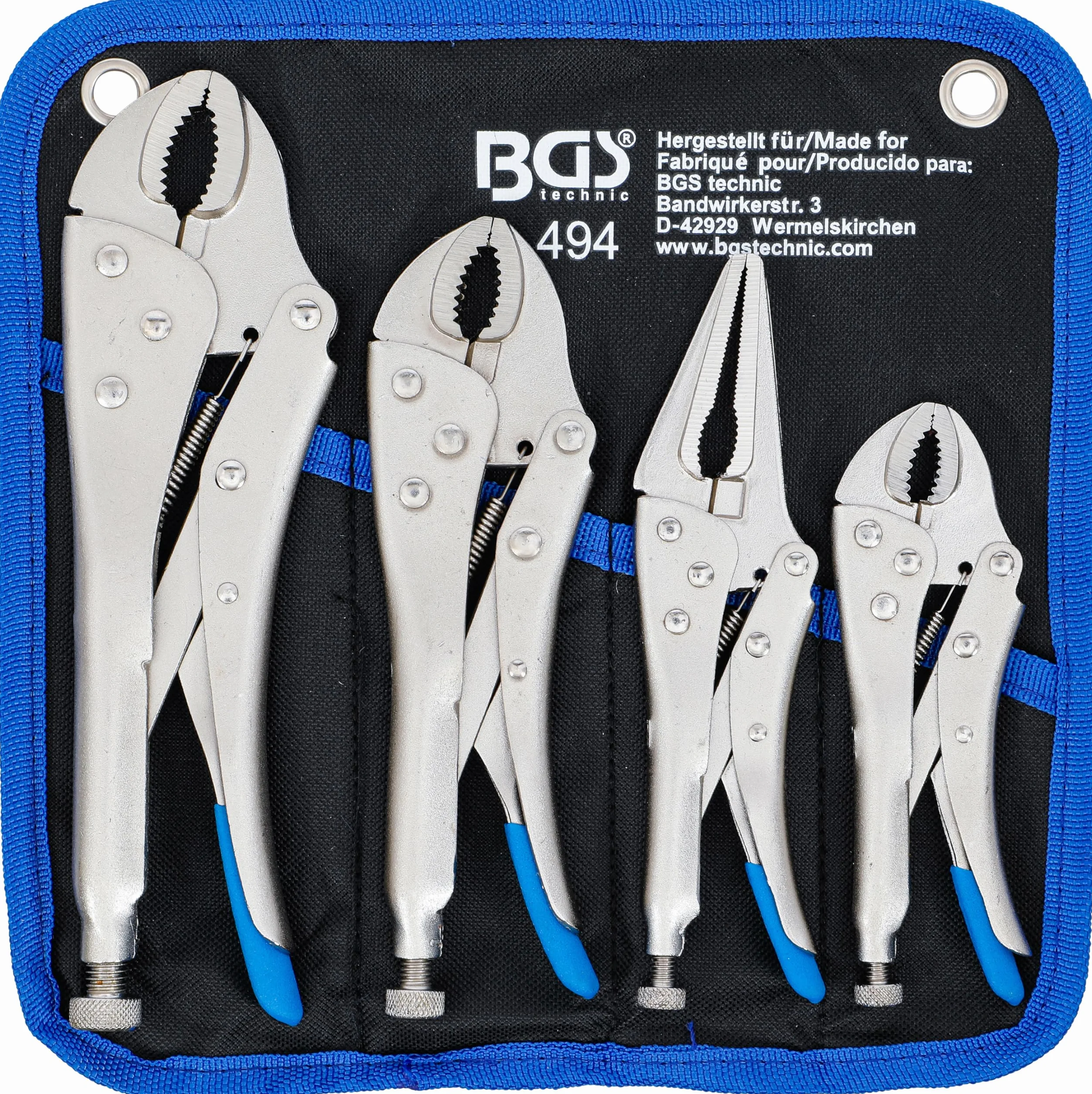 BGS 494 | Gripzangen-Satz | 4-tlg. | Gripzange 140/185 / 220 mm | Langbeck-Gripzange 175 mm | inkl. Tasche