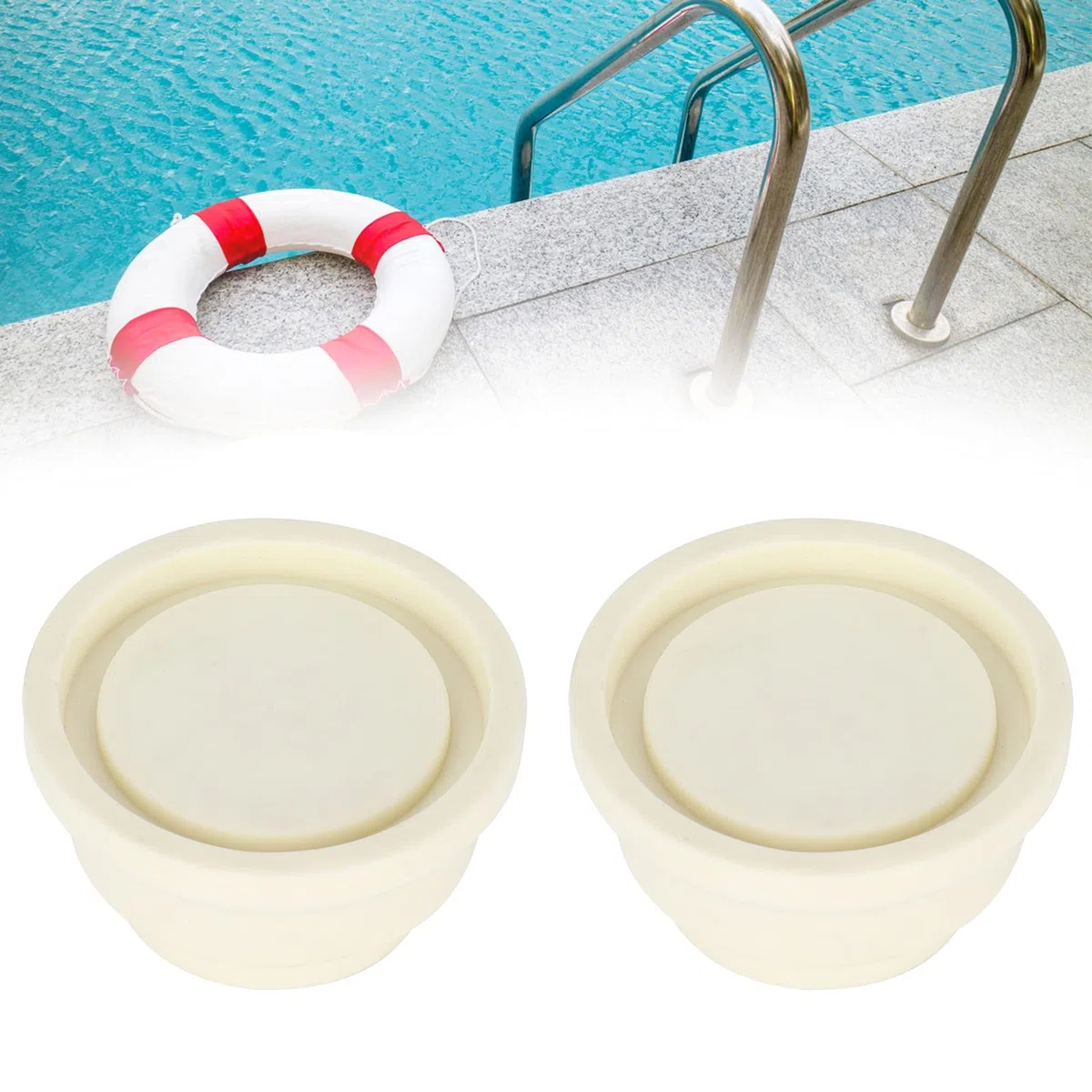 Alvinlite Schwimmbadleiter-Stoßfänger Gummistopfen, Universale Schwimmbadleiter-Gummi-Endkappen Sicherheitsstoßfänger, Schwimmbadleiter-Ersatzzubehör für Unterwasser-Eskalatoren, Weiß 4 Stück