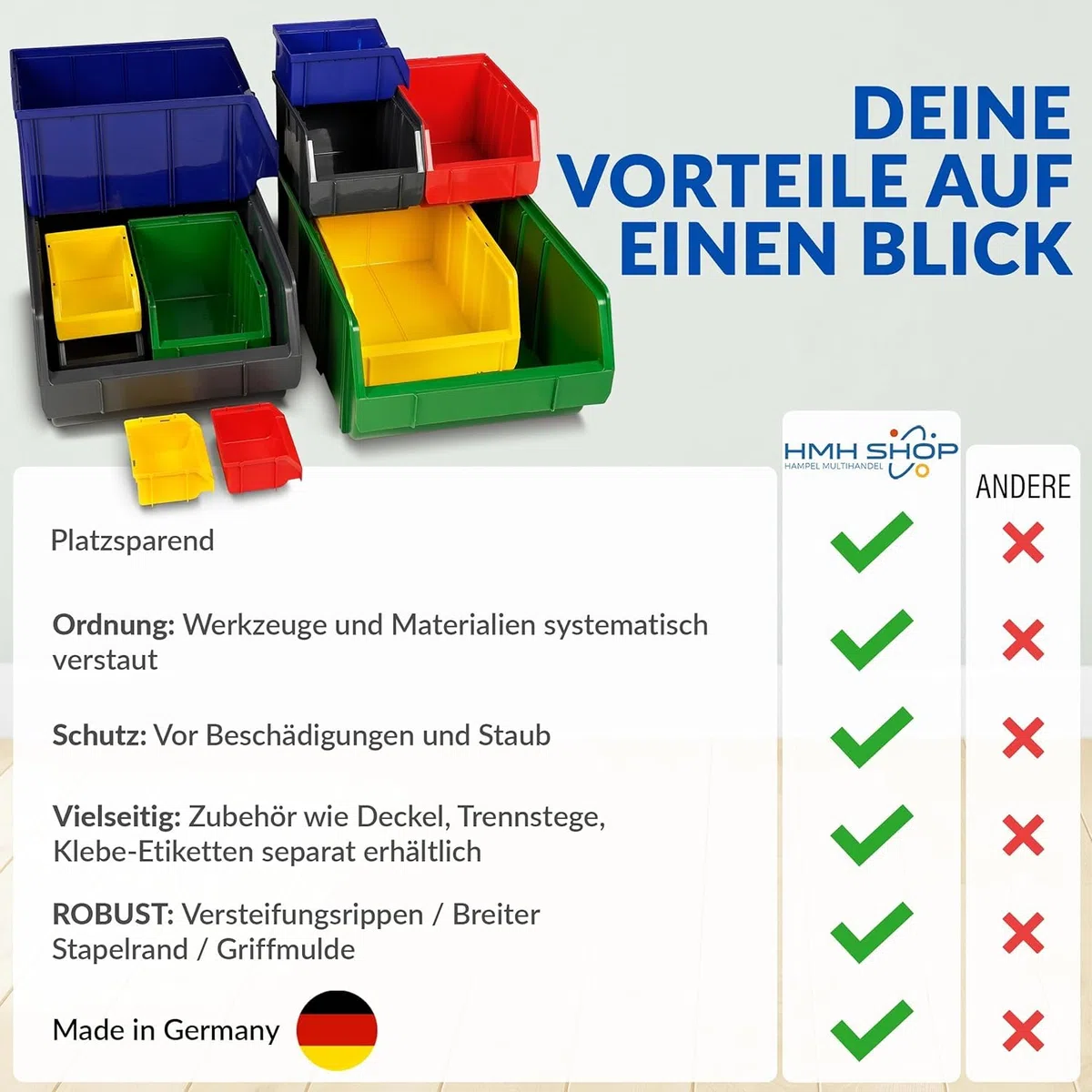 HMH 26x Stapelboxen Größe M Werkstatt Garage Keller Sichtlagerboxen 230x150x130mm Lagerboxen ANTHRAZIT Sichtlagerkästen Kleinteile Aufbewahrung