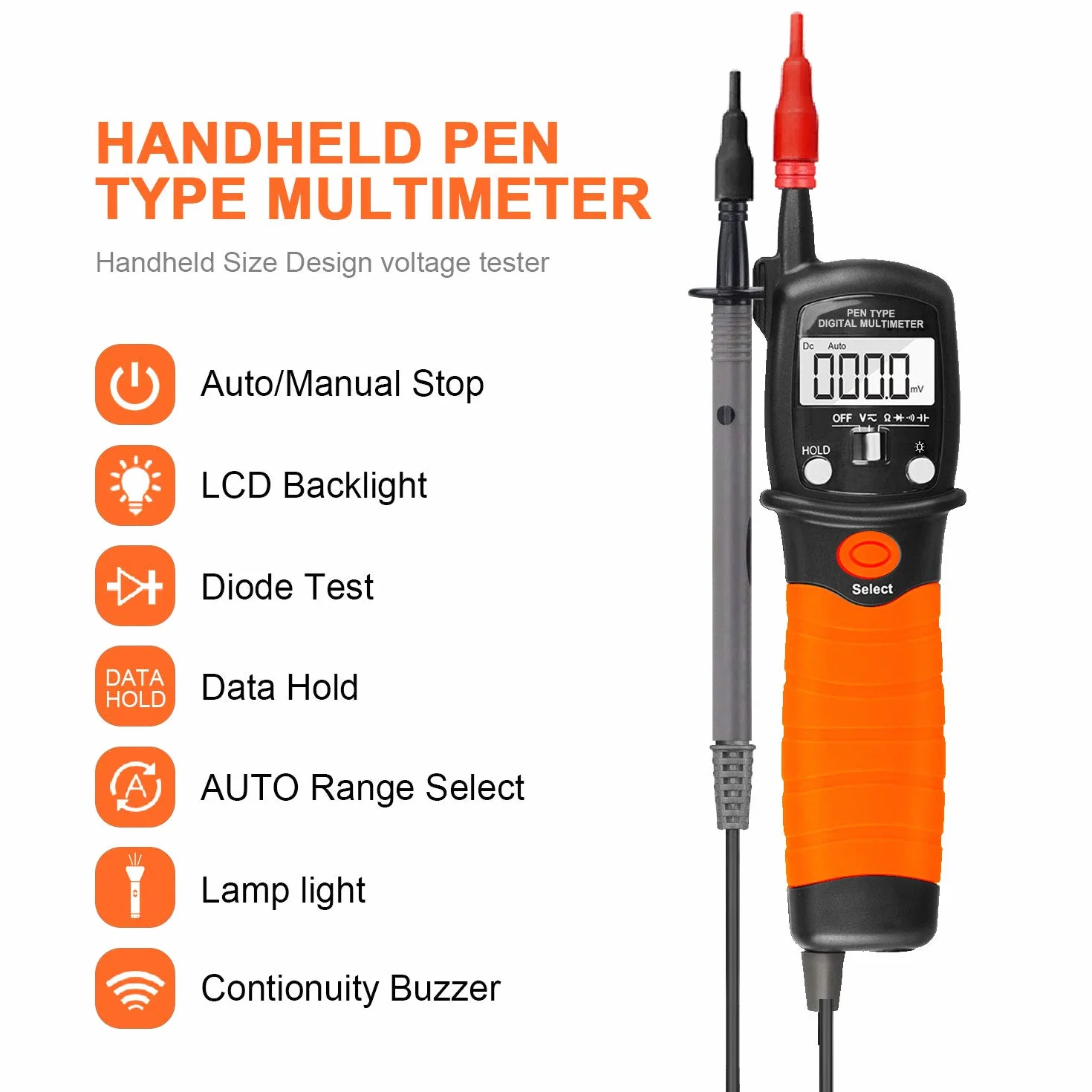 Digital Pen Multimeter Durchgangsprüfer Multimeter Voltmeter, AC/DC Multi Tester Spannung, Strom, Widerstand, Durchgangsprüfung für Professionelle Anwender-AP-38B