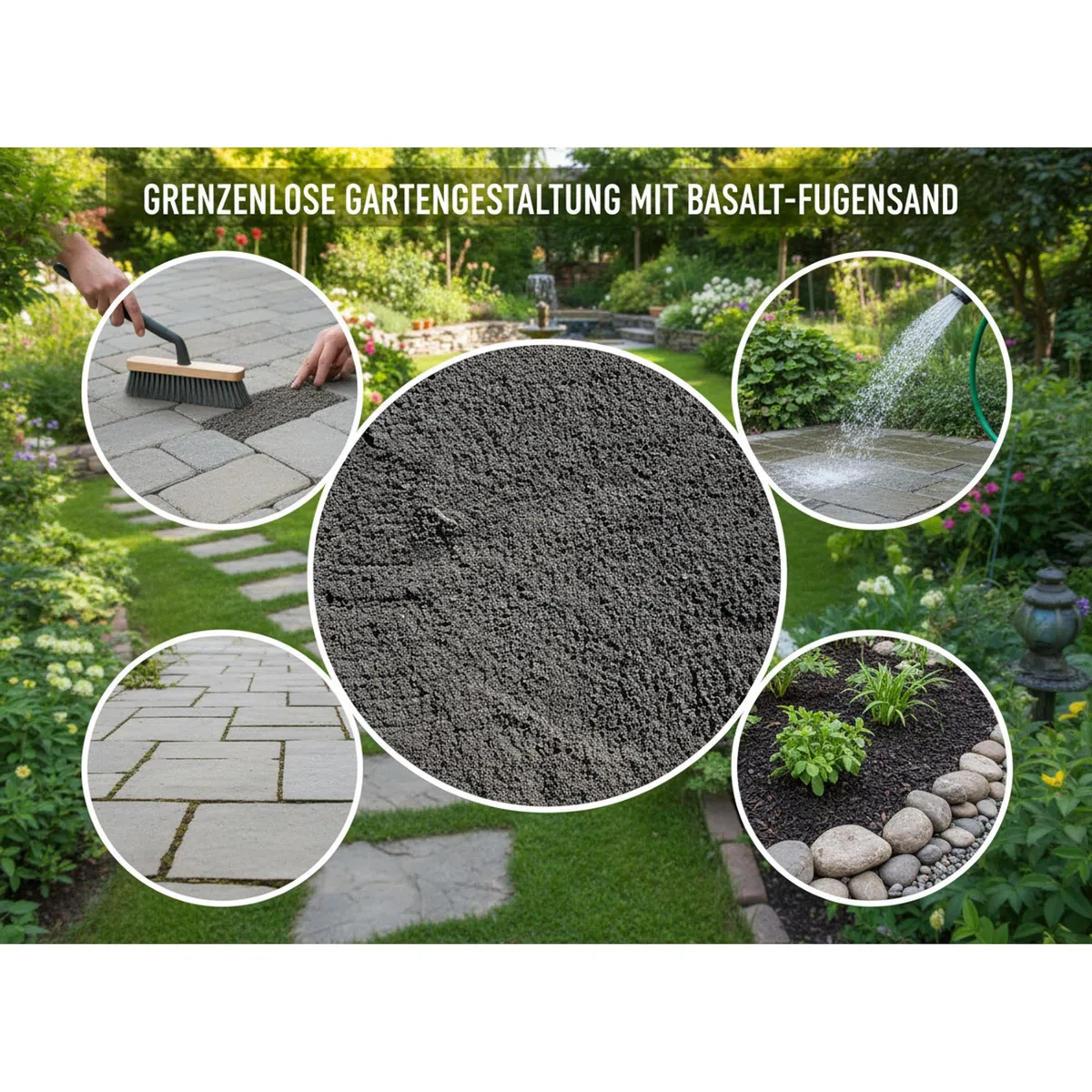 Basalt-Fugensand 12,5 kg, 0–2 mm grau, Basaltsand für Gartengestaltung, unkrauthemmend, witterungsbeständig