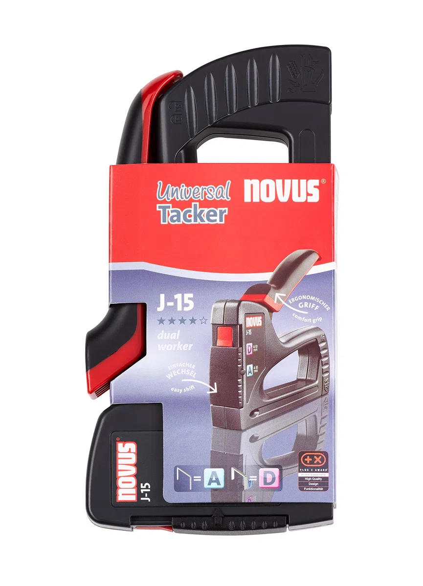 Novus Handtacker J-15, leichter Allzweck-Tacker, Werkzeugtacker für Klammern 4-10 mm, schnelles Nachladen, Softgrip, Schwarz