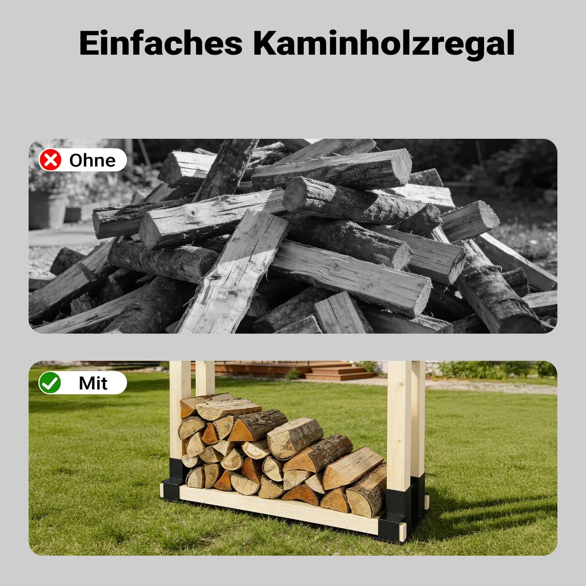 Wiltec Holzstapelhilfe für Kaminholz im 2er Set, 335 x 85 x 130 mm, Brennholz Stapelhilfe Gestell für Feuerholz und Brennholz, Holzhalter