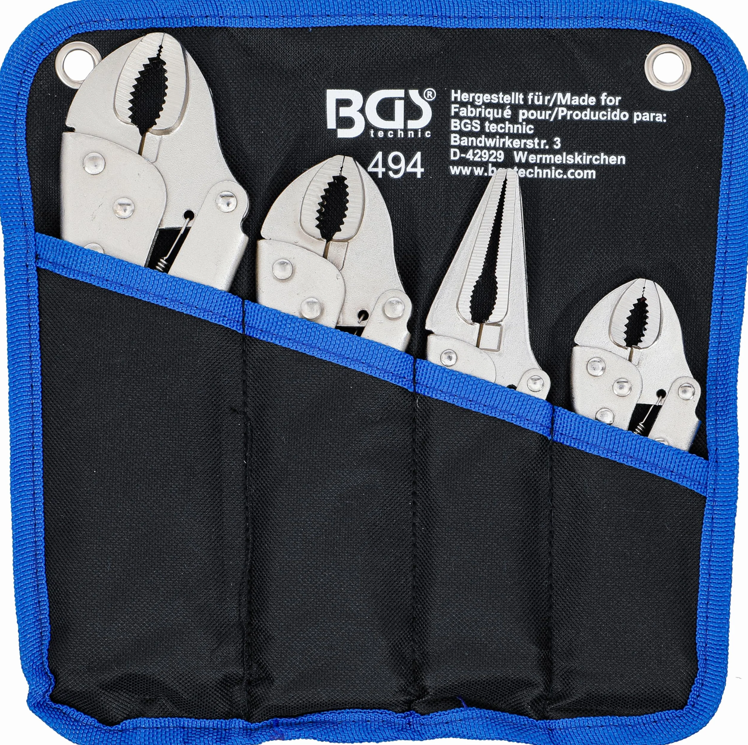 BGS 494 | Gripzangen-Satz | 4-tlg. | Gripzange 140/185 / 220 mm | Langbeck-Gripzange 175 mm | inkl. Tasche
