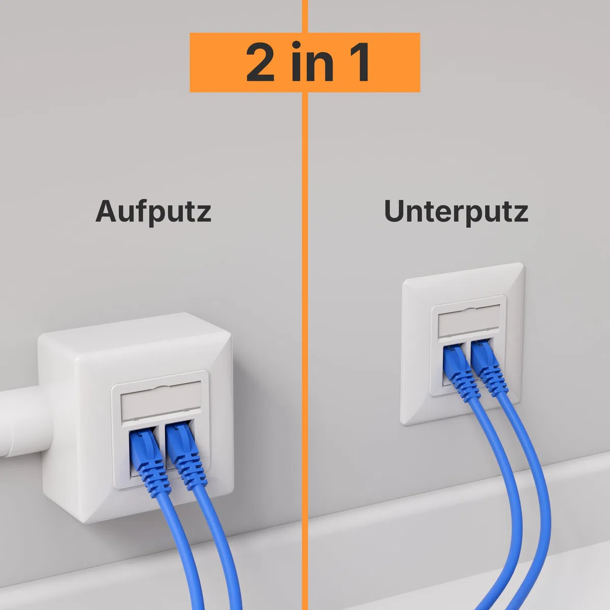 CAT8.1 Universal Netzwerkdose, 40 Gbit/s Ethernet, Aufputz oder Unterputz, 2x RJ45 Keystone geschirmt, EIA/TIA-568-A/B 8P8C, Abwärtskompatibel zu CAT8, CAT7, CAT6a, CAT6, CAT5e, CAT5 …, weiß