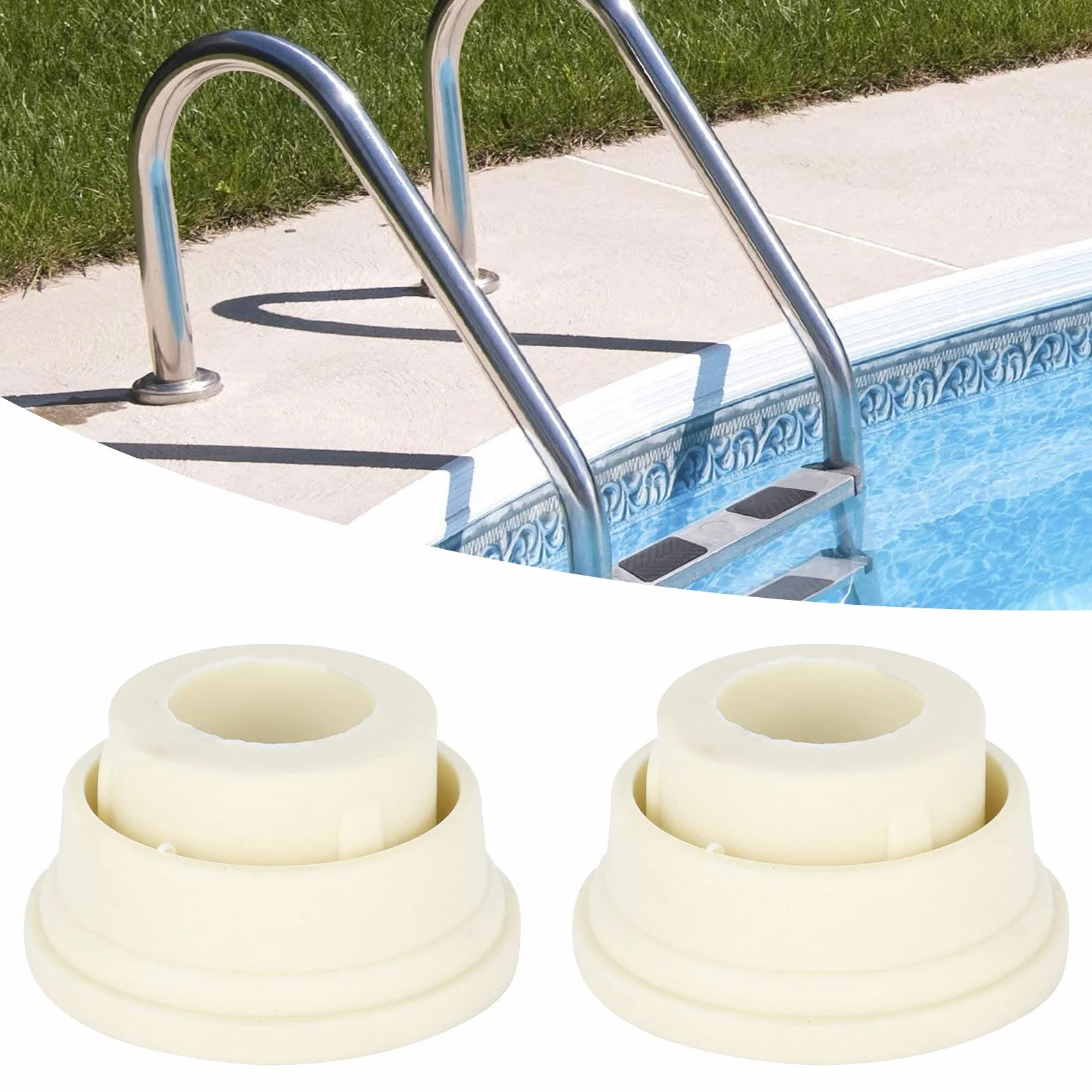 Alvinlite Schwimmbadleiter-Stoßfänger Gummistopfen, Universale Schwimmbadleiter-Gummi-Endkappen Sicherheitsstoßfänger, Schwimmbadleiter-Ersatzzubehör für Unterwasser-Eskalatoren, Weiß 4 Stück