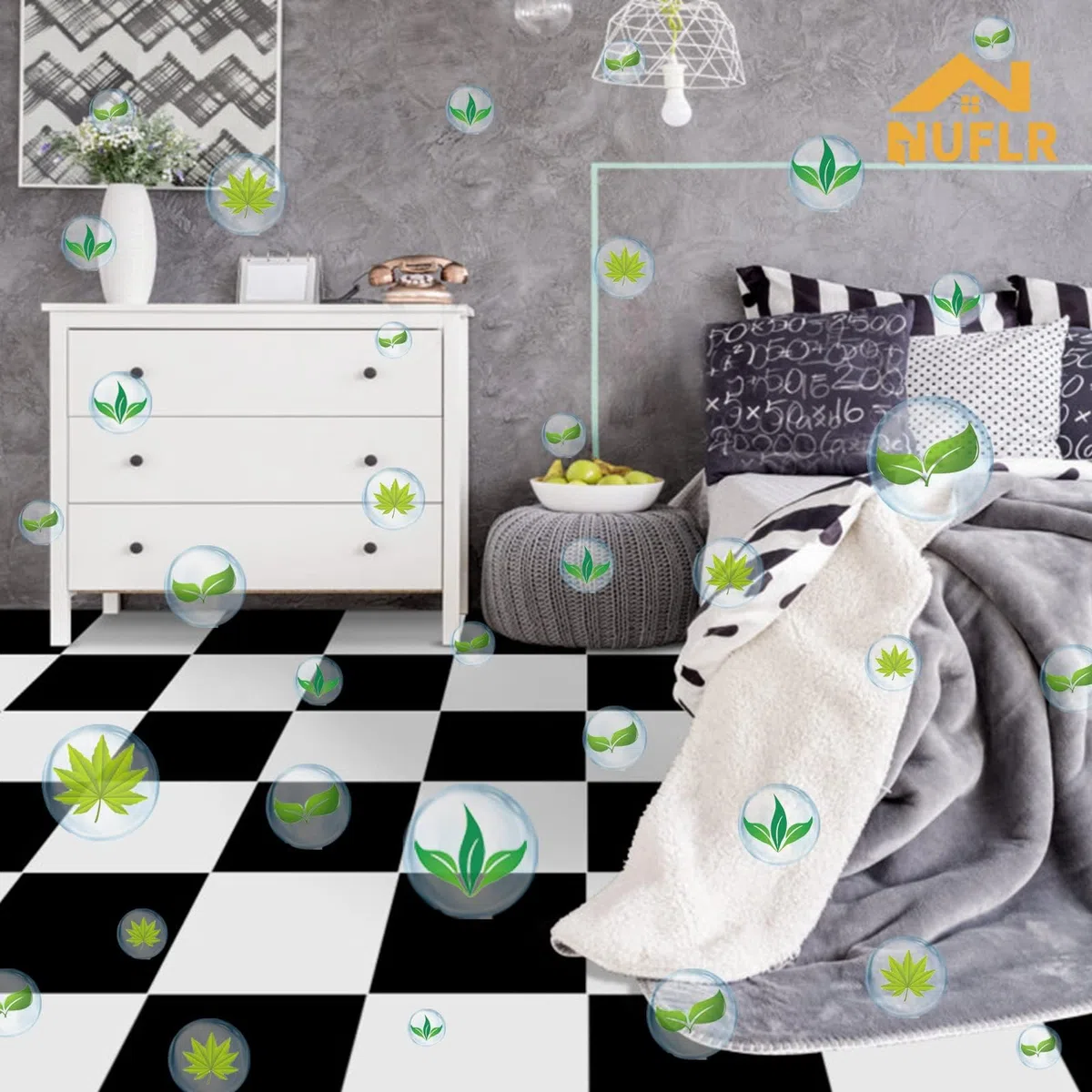 Vinylboden Selbstklebend, PVC Bodenbelag Selbstklebende Vinyl-Fliesen Vinyl Bodenaufkleber Wasserdicht für Küche Wohnzimmer Badezimmer Schwarz und Weiß 30X30cm 10pcs