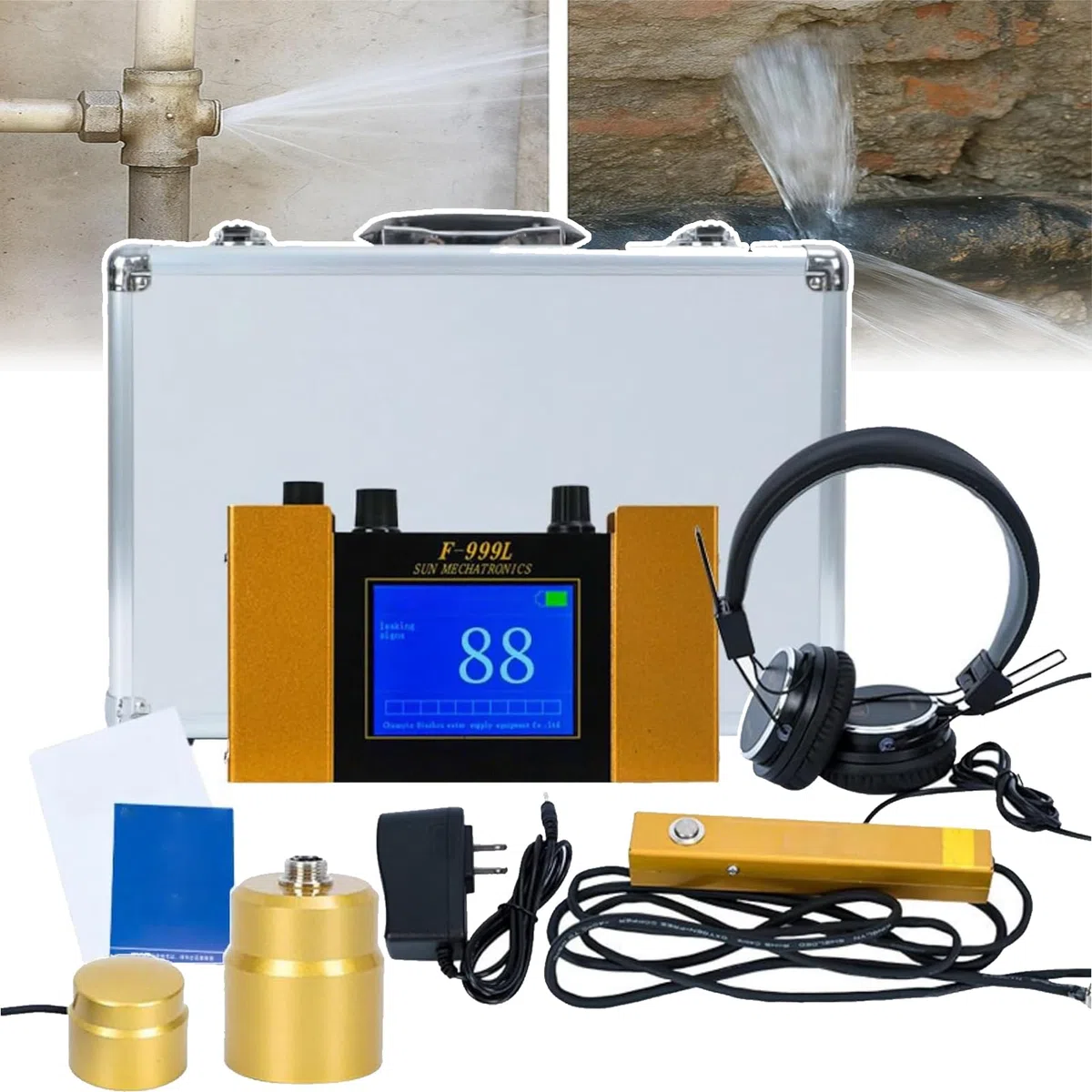Ultraschall-Wasserleck-Detektor, digitales Display, Wasserrohr-Leckage-Monitor mit Kopfhörer-Tragetasche für Sanitär-Erkennung