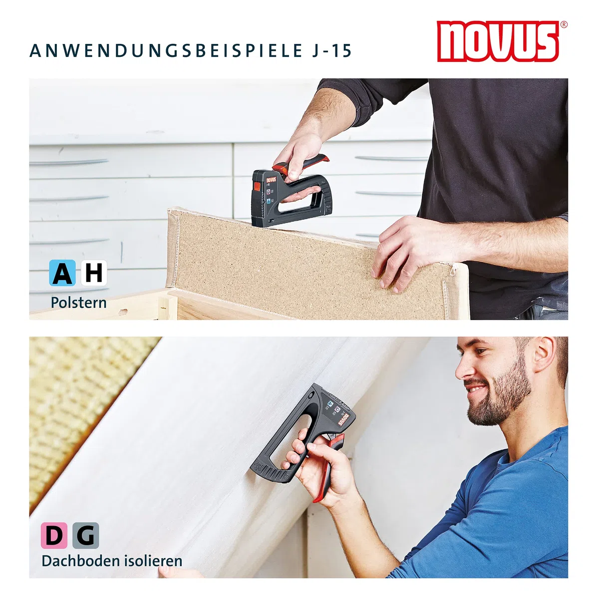 Novus Handtacker J-15, leichter Allzweck-Tacker, Werkzeugtacker für Klammern 4-10 mm, schnelles Nachladen, Softgrip, Schwarz