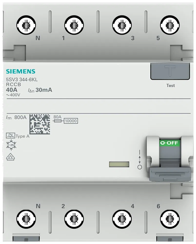 Siemens 5SV33446KL FI-Schutzschalter 3P+N N-links TypA 30mA 40A 400V