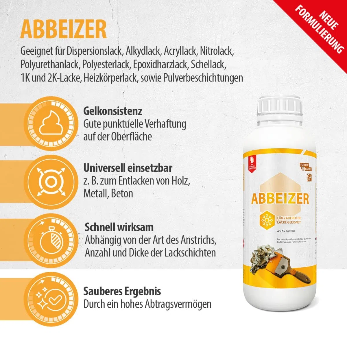 Furth Chemie Profi-Abbeizer-Gel, kraftvoller Lackentferner, 800 ml