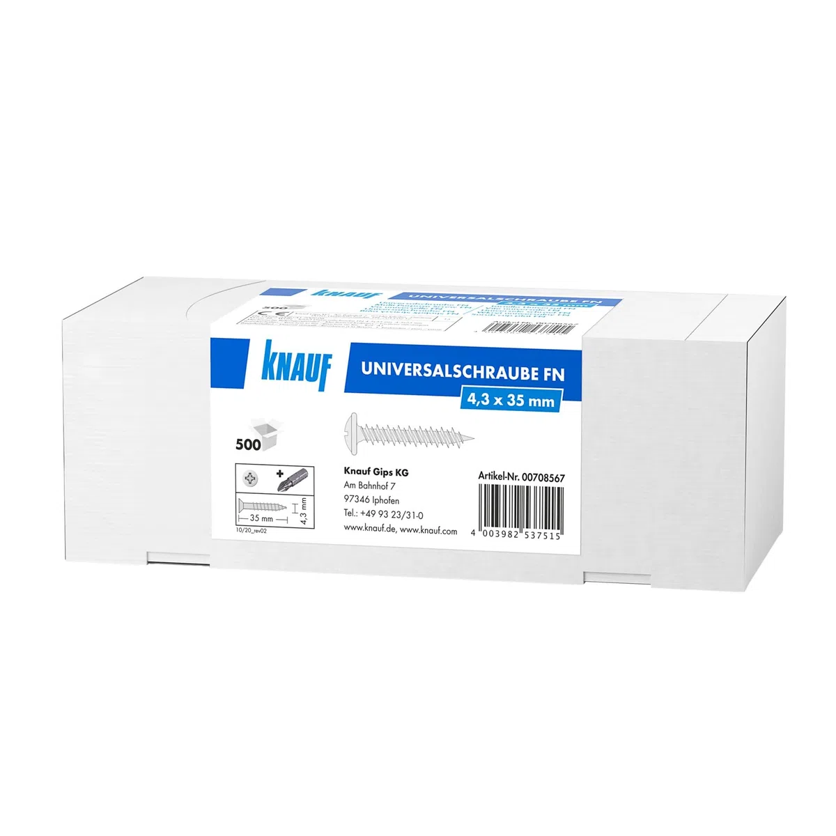 Knauf Universal-Schraube FN mit Spezialgewinde zum Befestigen von Abhängen auf Holzbalken oder Metall-Profilen – Profil-Schrauben, Trockenbau-Schrauben, 4,5-mm x 35-mm inkl. 1x Bit (500 Stk.)