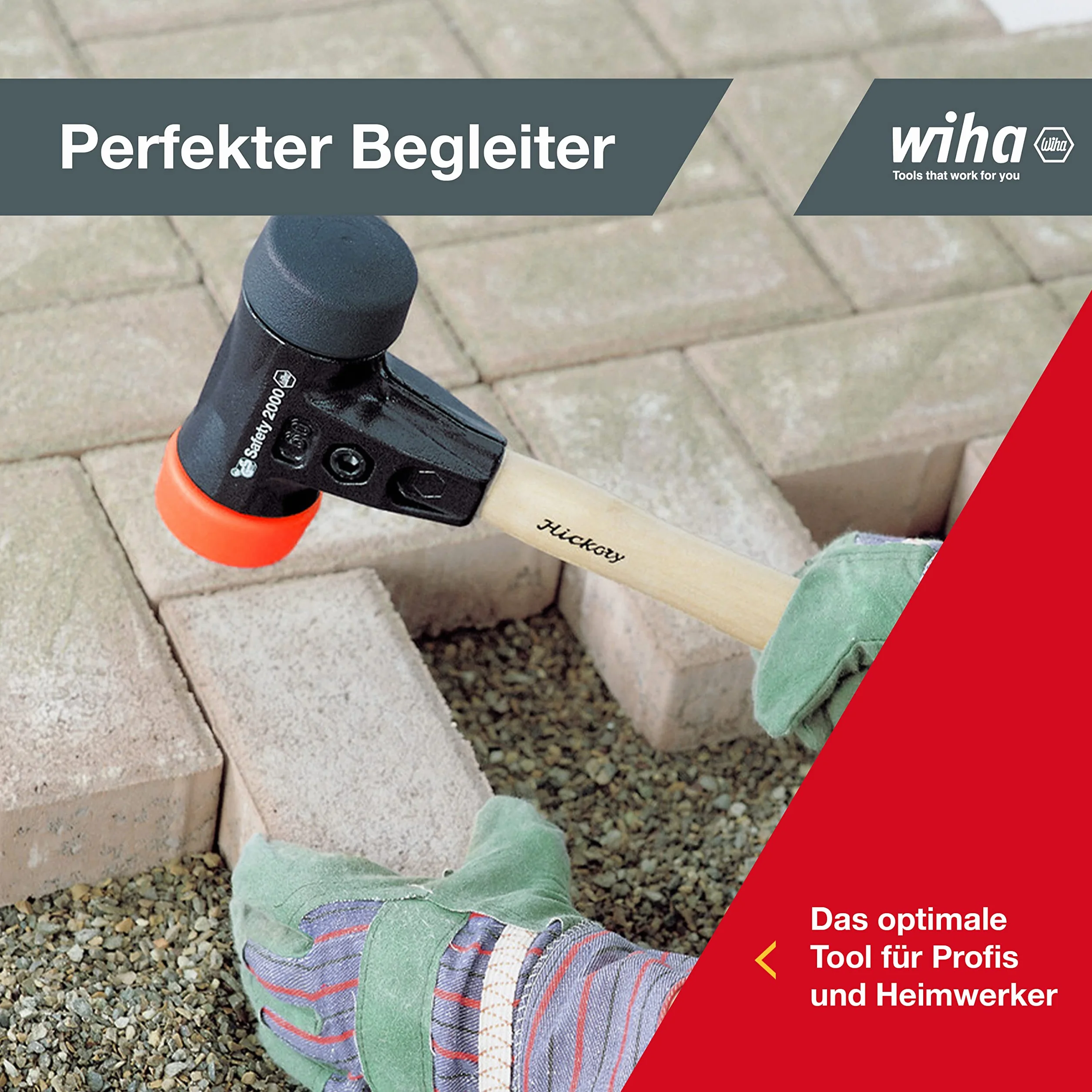 Wiha Schonhammer Safety mittelweich und hart (26612) I Gummihammer mit hochwertigem Hickory Holzstiel I Rund-Schlagkopf 40mm