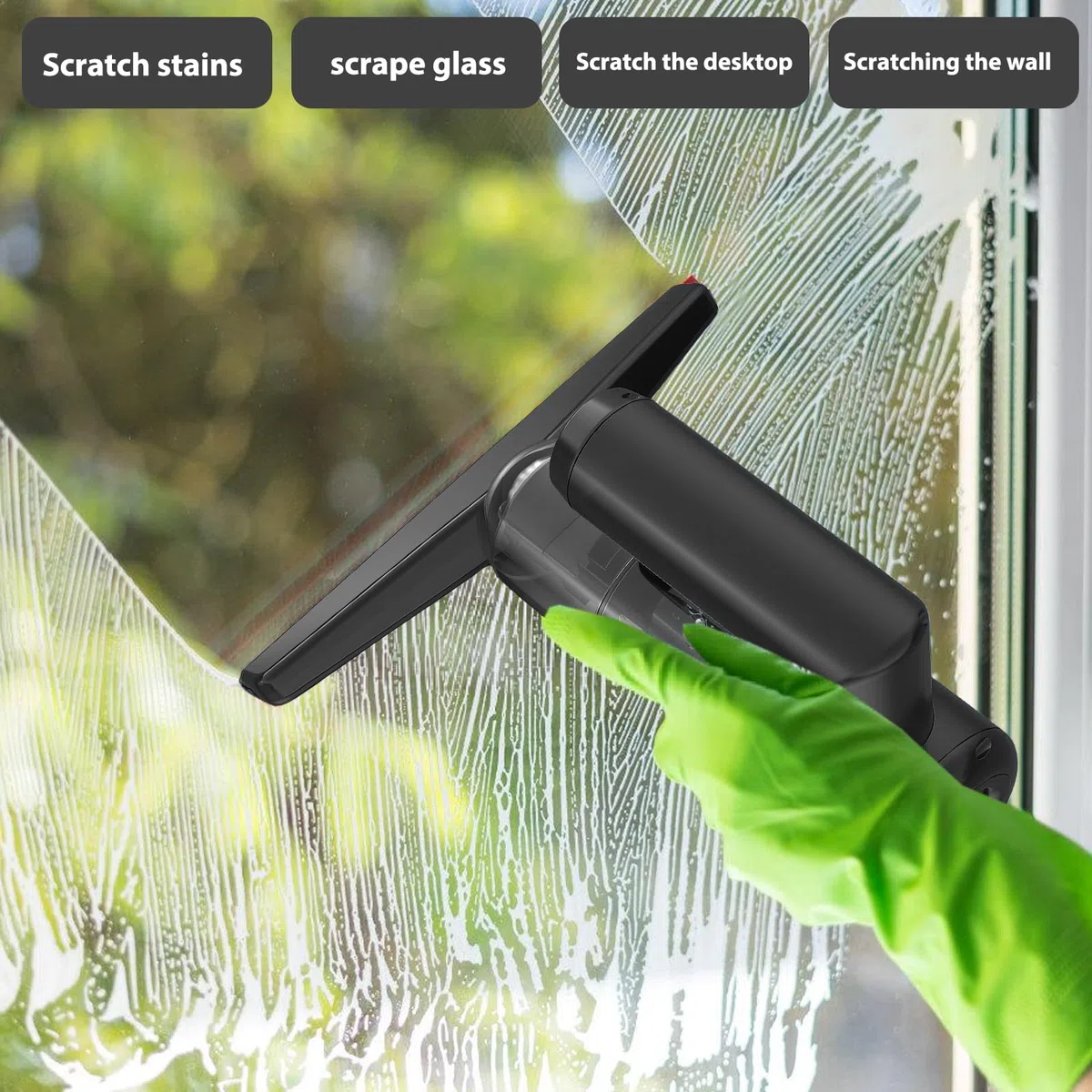 Akku Fenstersauger, Fensterreiniger Elektrisch, Fenstersauger Elektrischer, 2 in 1 Glasschaber und Wasserabsorber, Ohne Streifen Und Wasserflecken, Fensterputzgerät Für Fenster,Autos Spiegel(Schwarz)